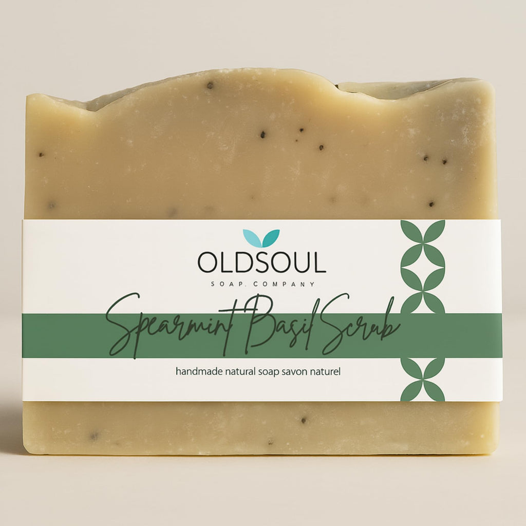 Old Soul Soap Company Spearmint Basil Scrub Soap Collection – Vegan Exfoliating Bars, 5.8 oz (Pack of 4)