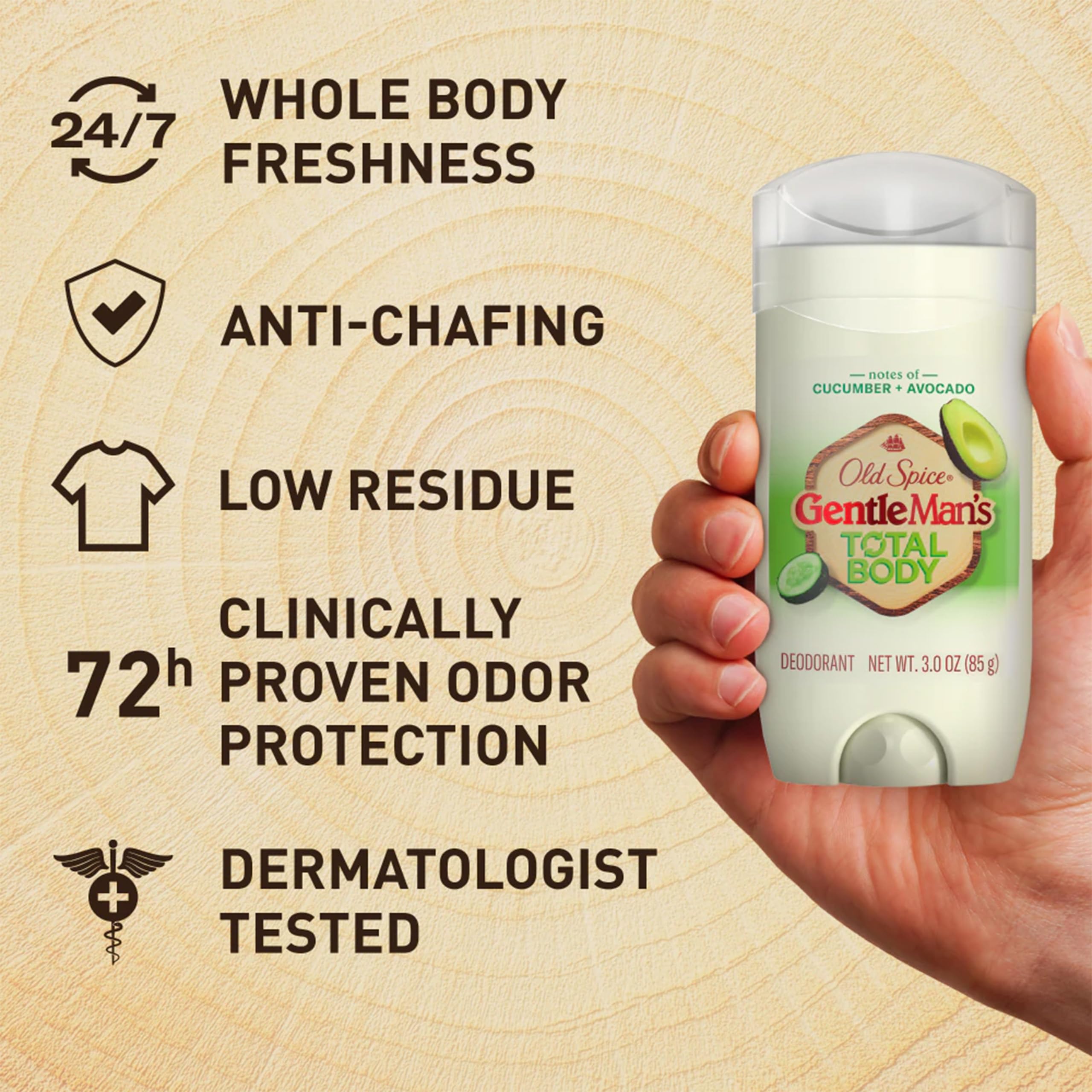 Old Spice GentleMan’s Total Body Deodorant Stick – Aluminum-Free, Cucumber & Avocado, 3 x 3 oz