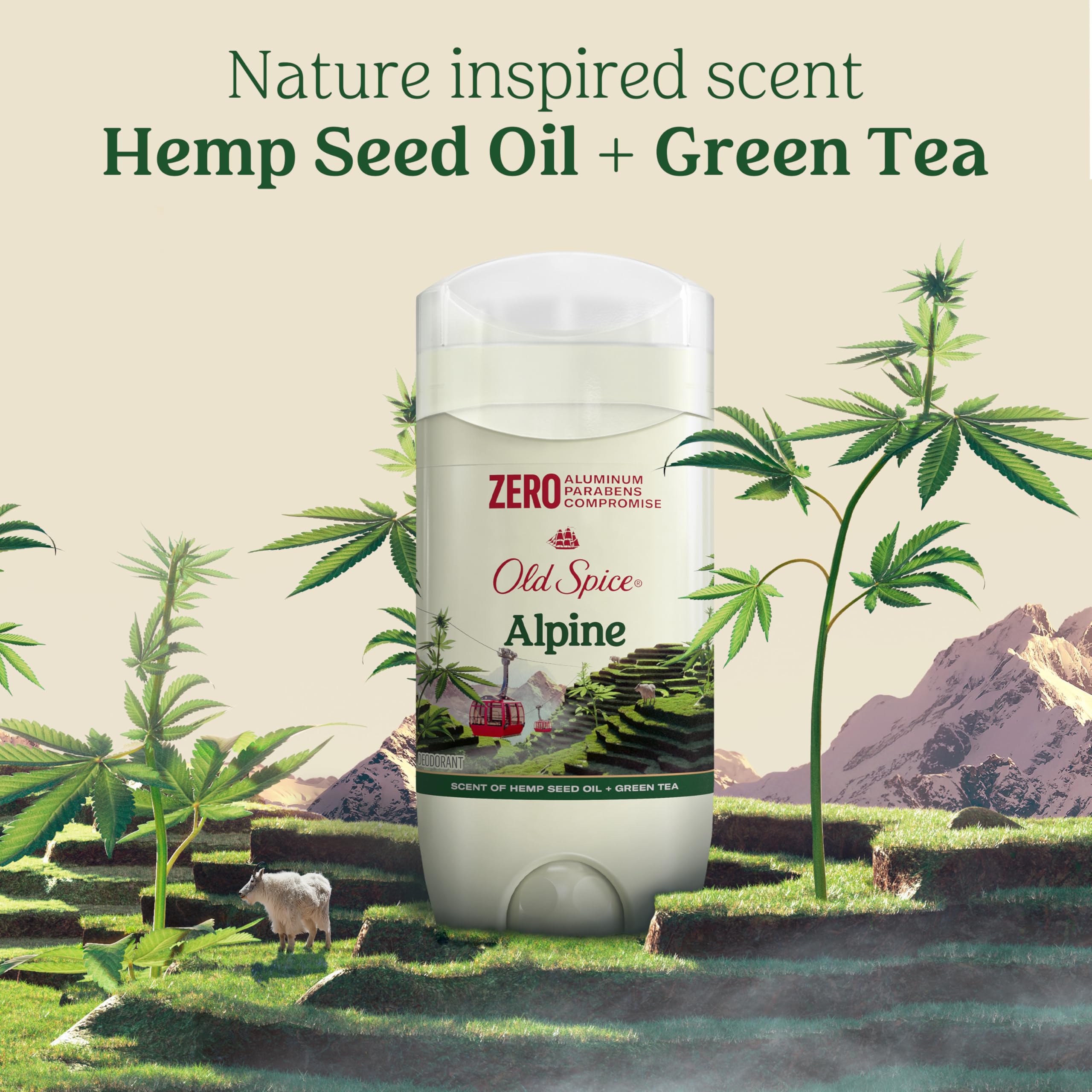 Old Spice Aluminum Free Deodorant for Men – Alpine with Hemp Seed Oil + Green Tea, Pack of 3, 3.0 oz