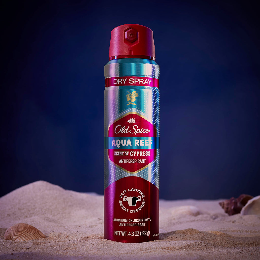 Old Spice Aqua Reef Dry Spray Antiperspirant & Deodorant — Invisible Finish, 24/7 Odor Protection (Pack of 3, 4.3 oz)