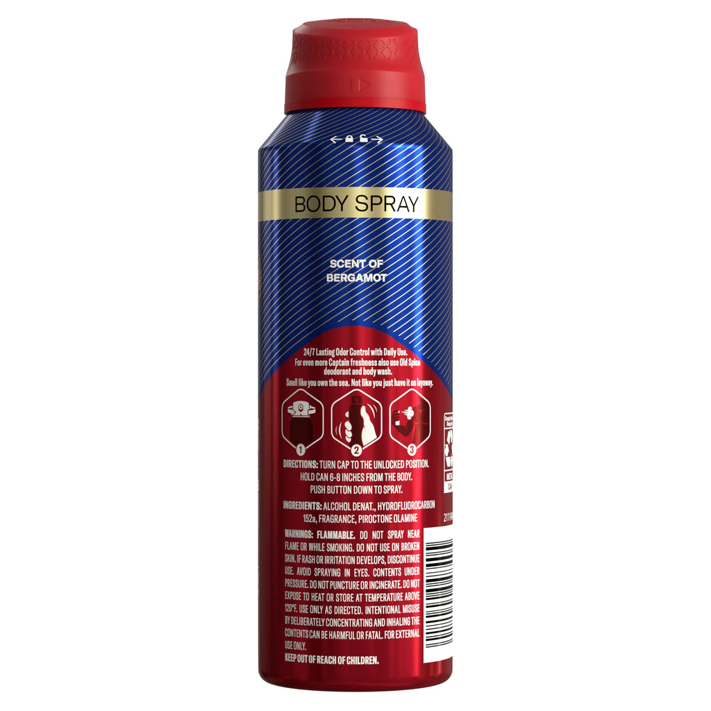 Old Spice Captain Aluminum Free Body Spray for Men – 24/7 Odor Protection, 48-Hour Freshness, 5.1 oz (Pack of 3)