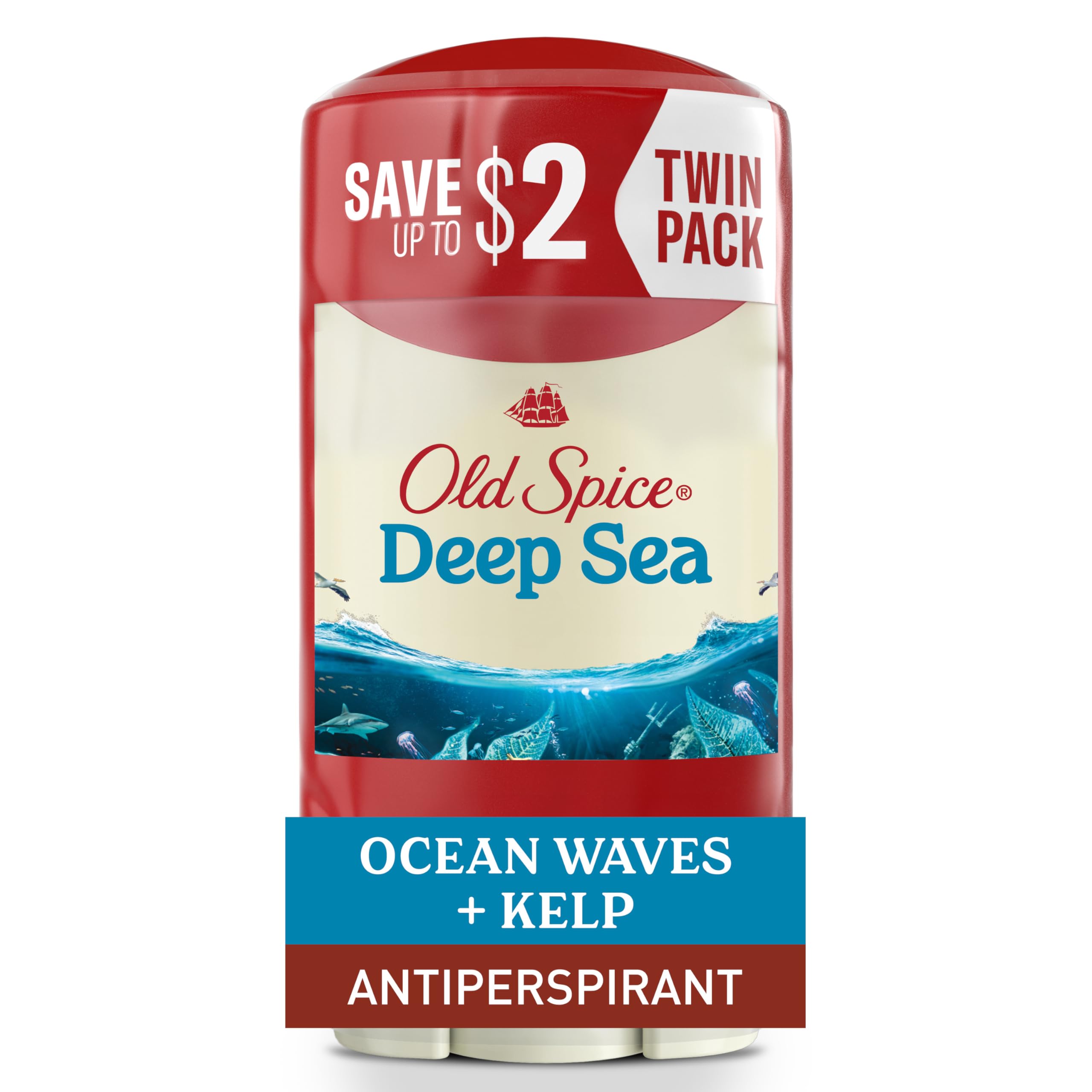 Old Spice Dry Feel Antiperspirant Deodorant for Men – 24/7 Freshness, Deep Sea + Kelp Scent, 2.6 oz x 2