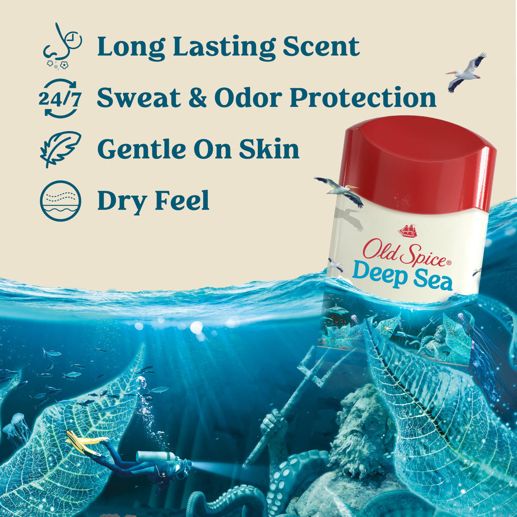 Old Spice Dry Feel Antiperspirant Deodorant for Men – 24/7 Freshness, Deep Sea + Kelp Scent, 2.6 oz x 2
