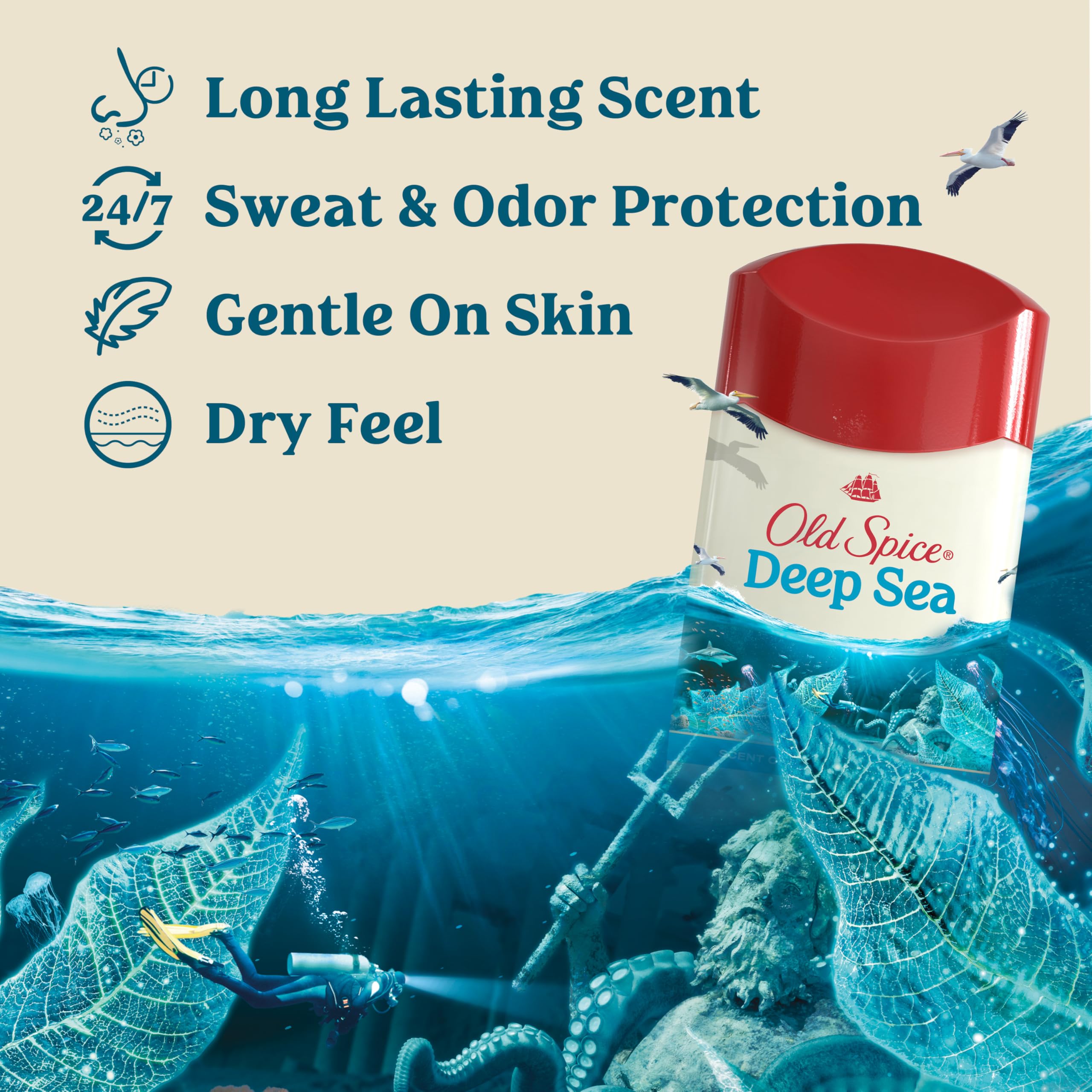 Old Spice Dry Feel Antiperspirant Deodorant for Men – 24/7 Freshness, Deep Sea + Kelp Scent, 2.6 oz x 2