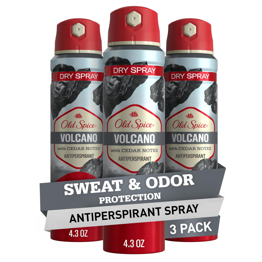 Old Spice Dry Spray Antiperspirant for Men - Volcano Cedar Amber, 24/7 Freshness (Pack of 3)