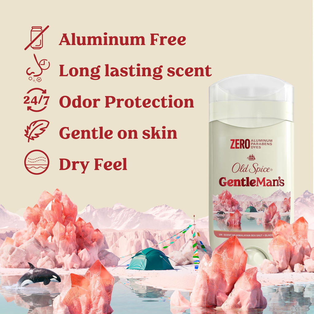 Old Spice GentleMan's Aluminum Free Deodorant, 3 x 3.0 oz – 24/7 Freshness Himalayan Sea Salt + Glacier Water