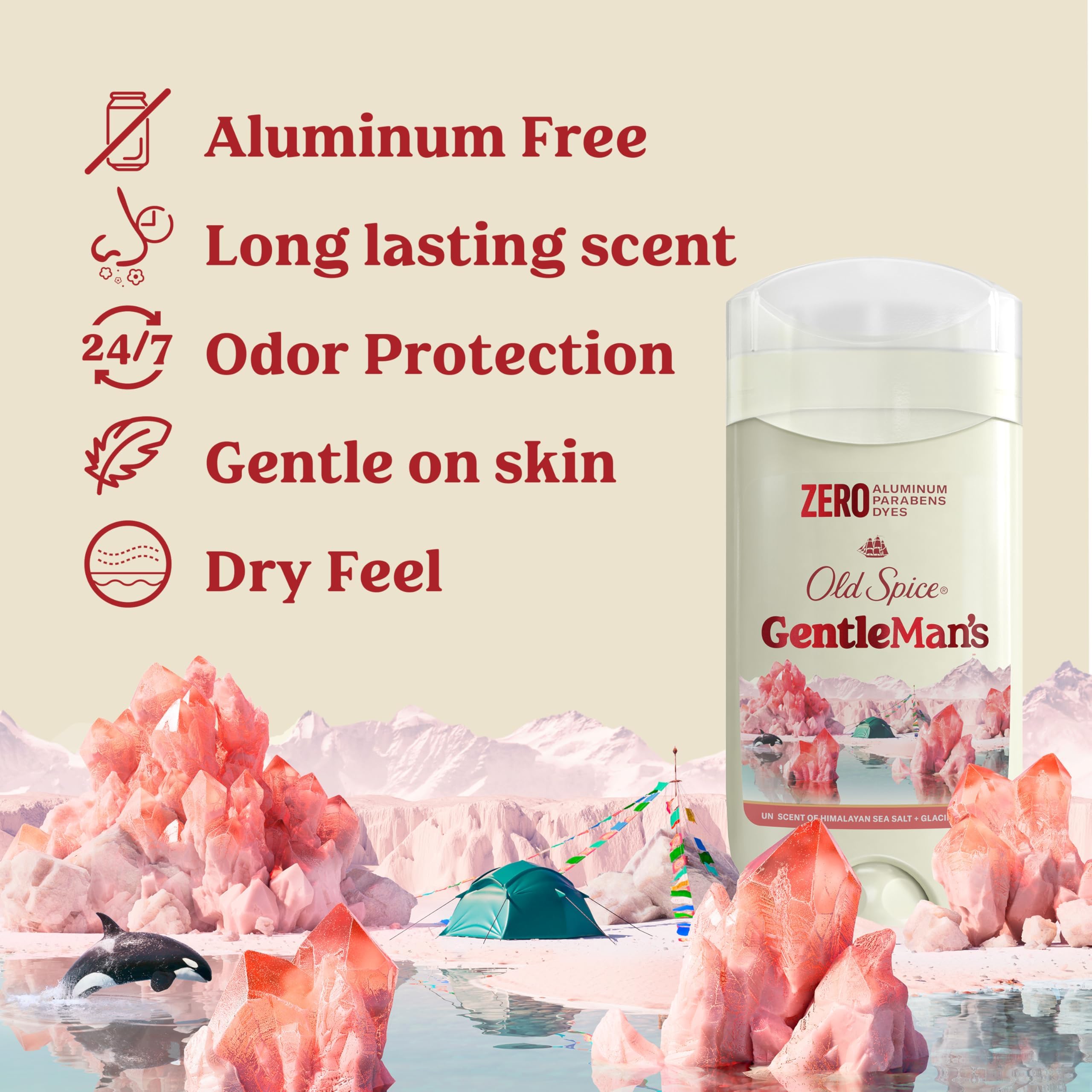 Old Spice GentleMan's Aluminum Free Deodorant, 3 x 3.0 oz – 24/7 Freshness Himalayan Sea Salt + Glacier Water