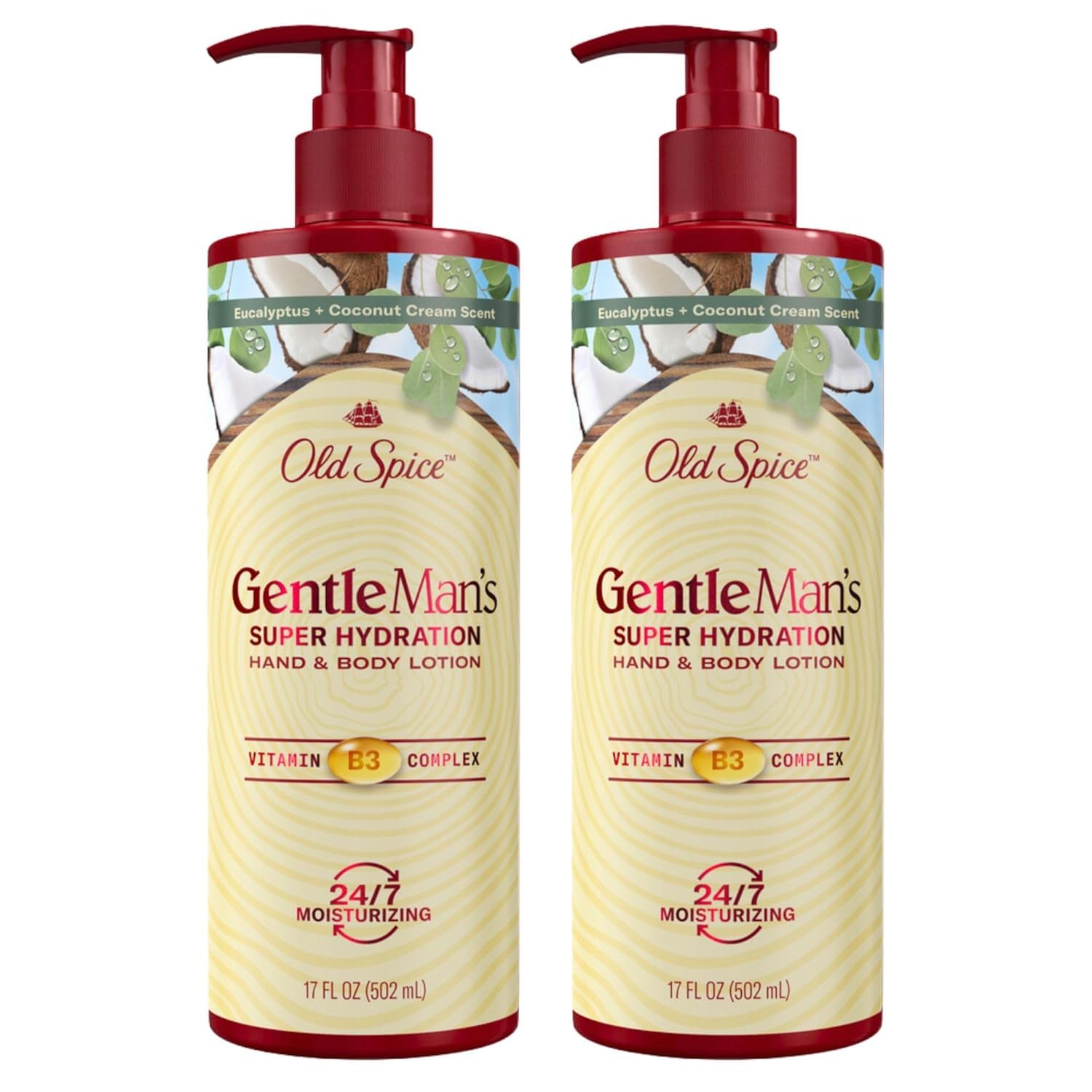 Old Spice Hand & Body Lotion for Men - Gentleman's Super Hydration, Vitamin B3 Complex, 24/7 Moisture, Eucalyptus & Coconut Cream (17 oz Pack of 2)