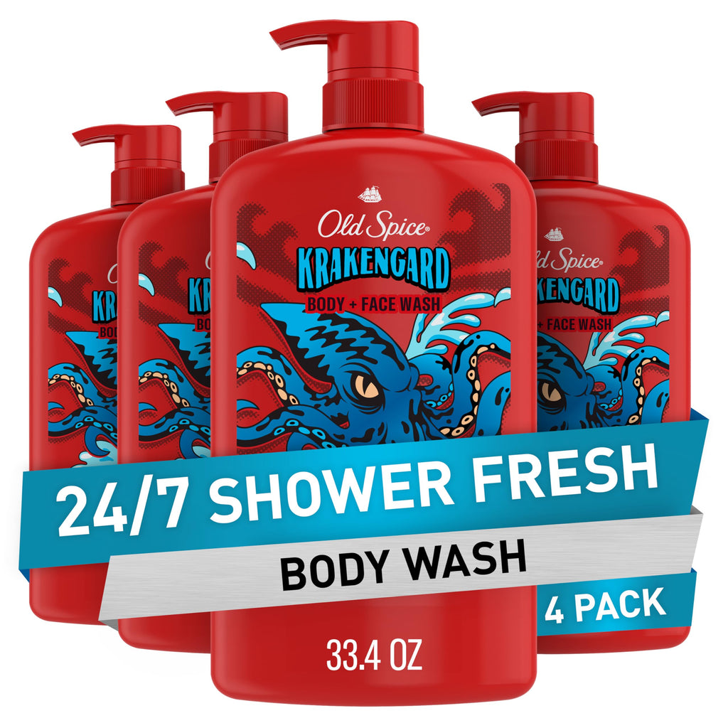Old Spice Krakengard Body Wash 3X Defense – 24/7 Shower Fresh, 33.4 oz Pack of 4, 2-in-1