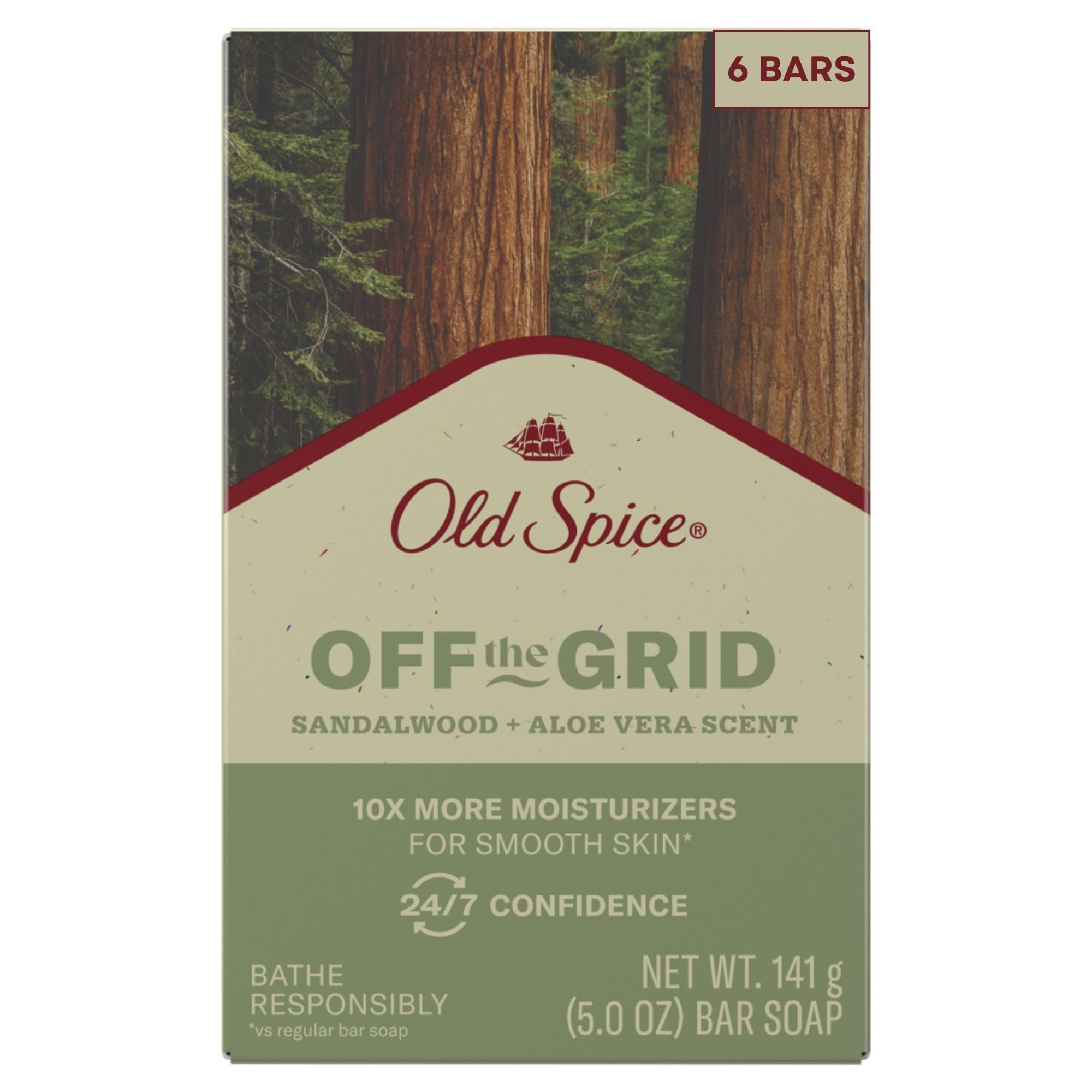 Old Spice Off the Grid Bar Soap for Men – Sandalwood + Aloe, 6-Pack, 5.0 oz