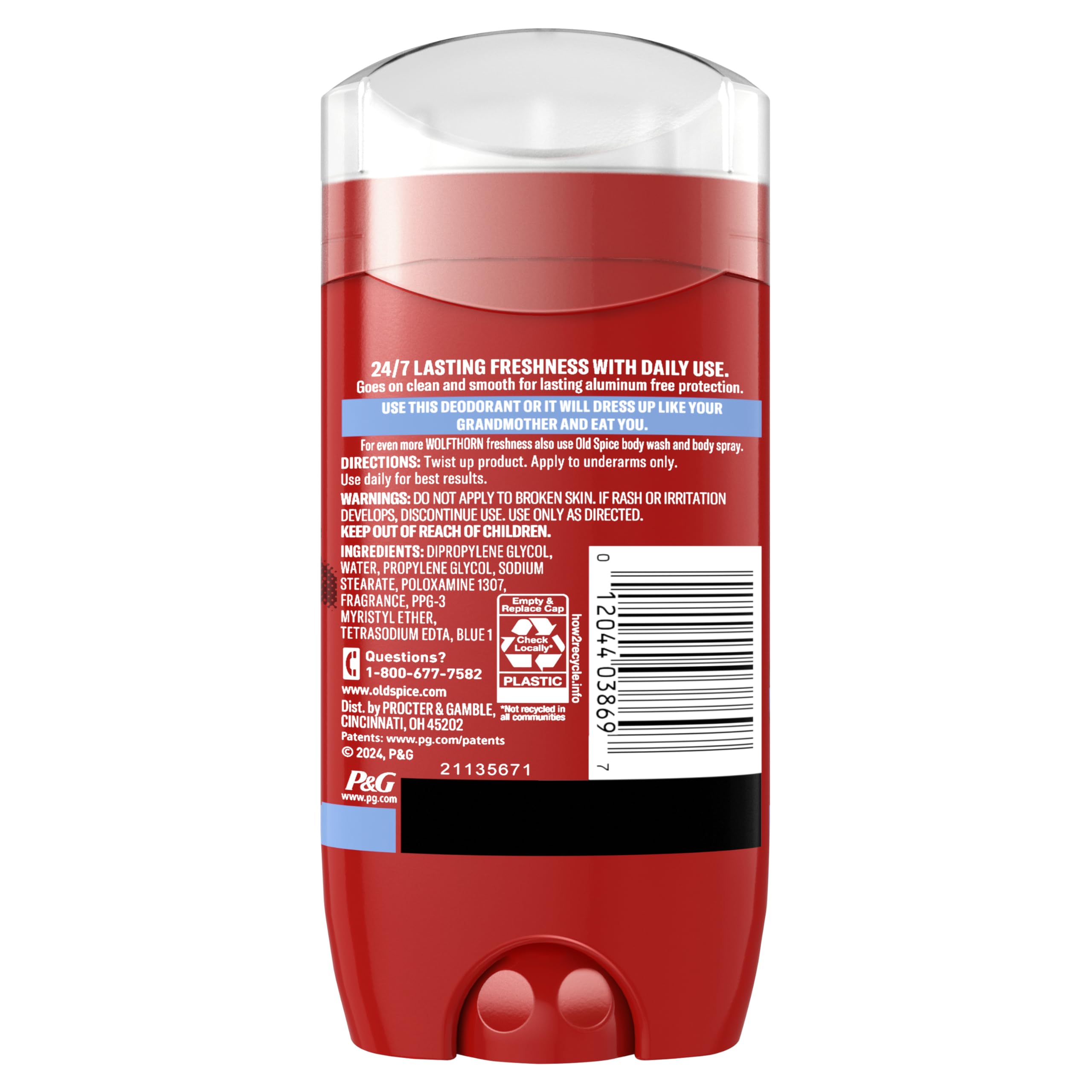 Old Spice Wolfthorn Aluminum Free Deodorant for Men — 24/7 Odor Protection, 3-Pack