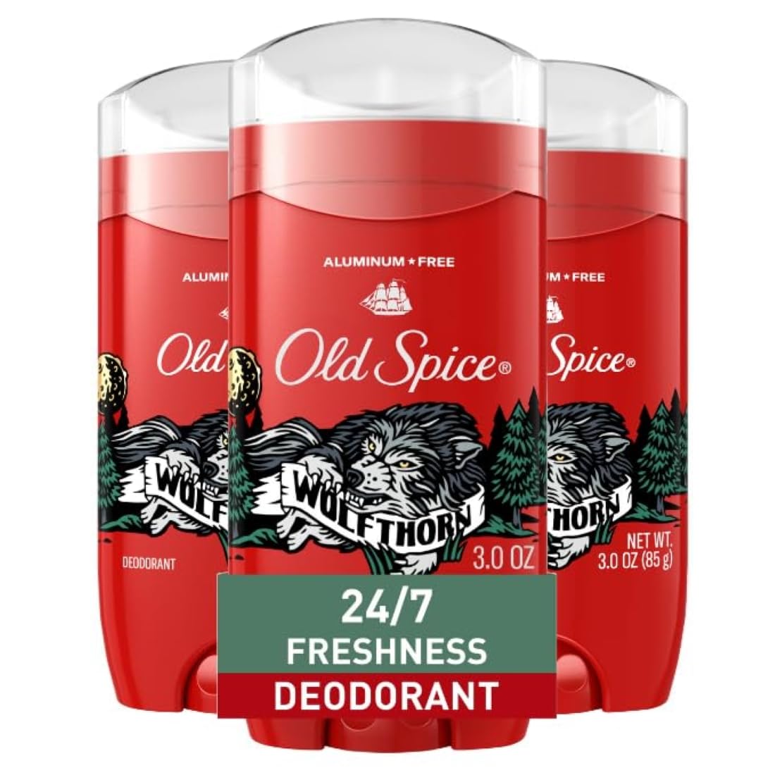 Old Spice Wolfthorn Aluminum Free Deodorant for Men — 24/7 Odor Protection, 3-Pack
