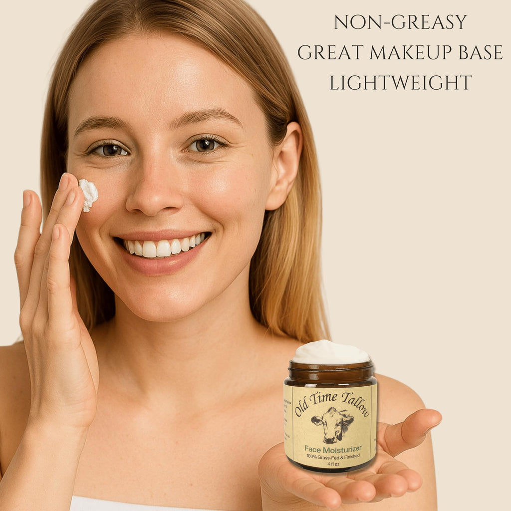 Old Time Tallow Organic Face Moisturizer – 4oz, Grass-Fed Beef Tallow, Amber Glass, Vanilla, Made in USA