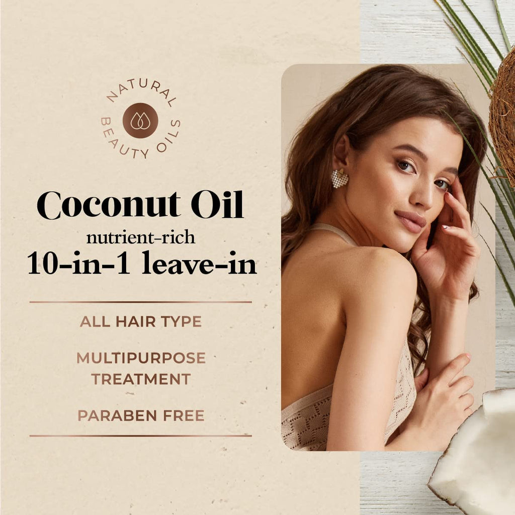 Oliology Coconut Oil 10-in-1 Spray – Leave-In Hair Treatment for All Hair Types | Detangles, Frizz Control, Hydration