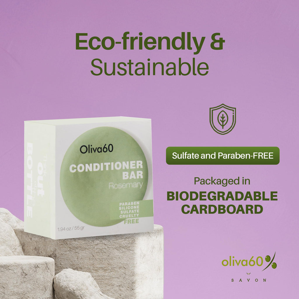 Oliva60 Rosemary Conditioner Bar for Curly Hair – Extra Moisturizing & Frizz Control | Olive, Argan, Macadamia Oils, Shea Butter | Sulfate & Paraben Free | Vegan | 1.94 oz