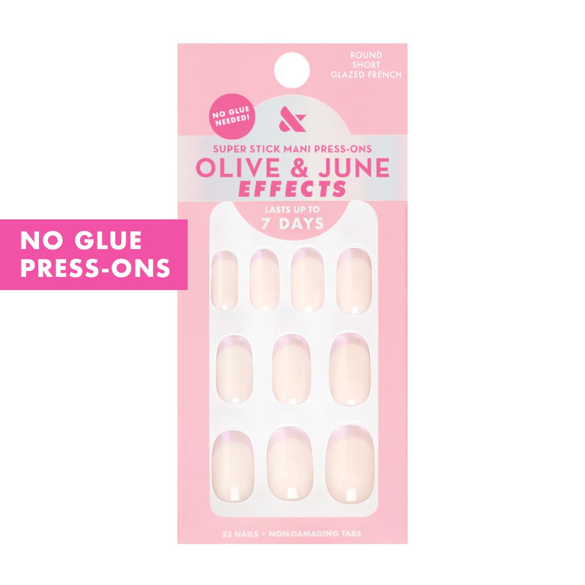 Olive & June Super Stick Mani Press-On Nails – No Glue Needed, 7-Day Wear, Realest Look | Glazed French