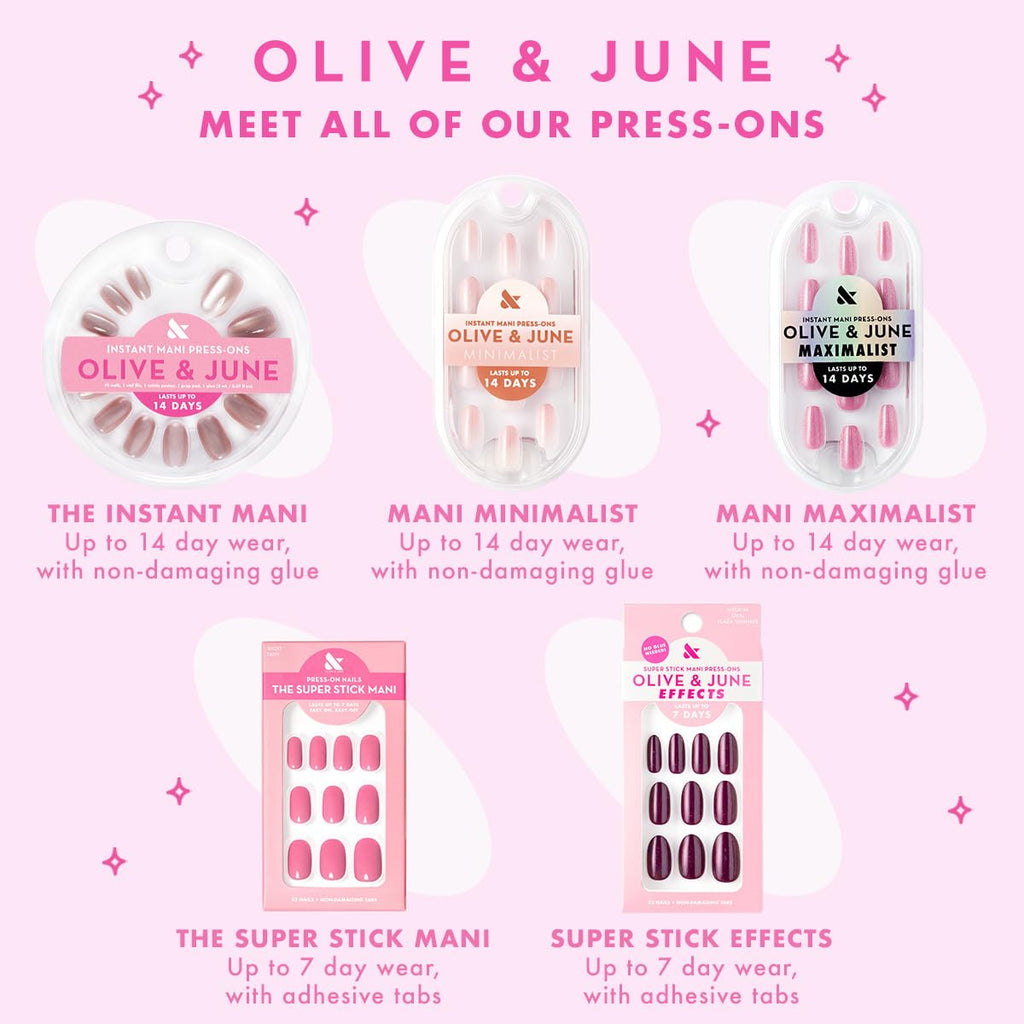 Olive & June Super Stick Mani Press-On Nails – No Glue Needed, 7-Day Wear, Realest Look | Glazed French