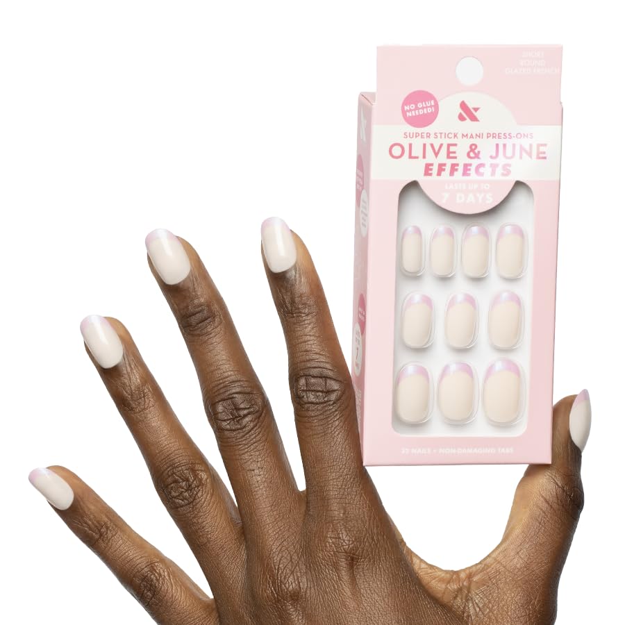 Olive & June Super Stick Mani Press-On Nails – No Glue Needed, 7-Day Wear, Realest Look | Glazed French