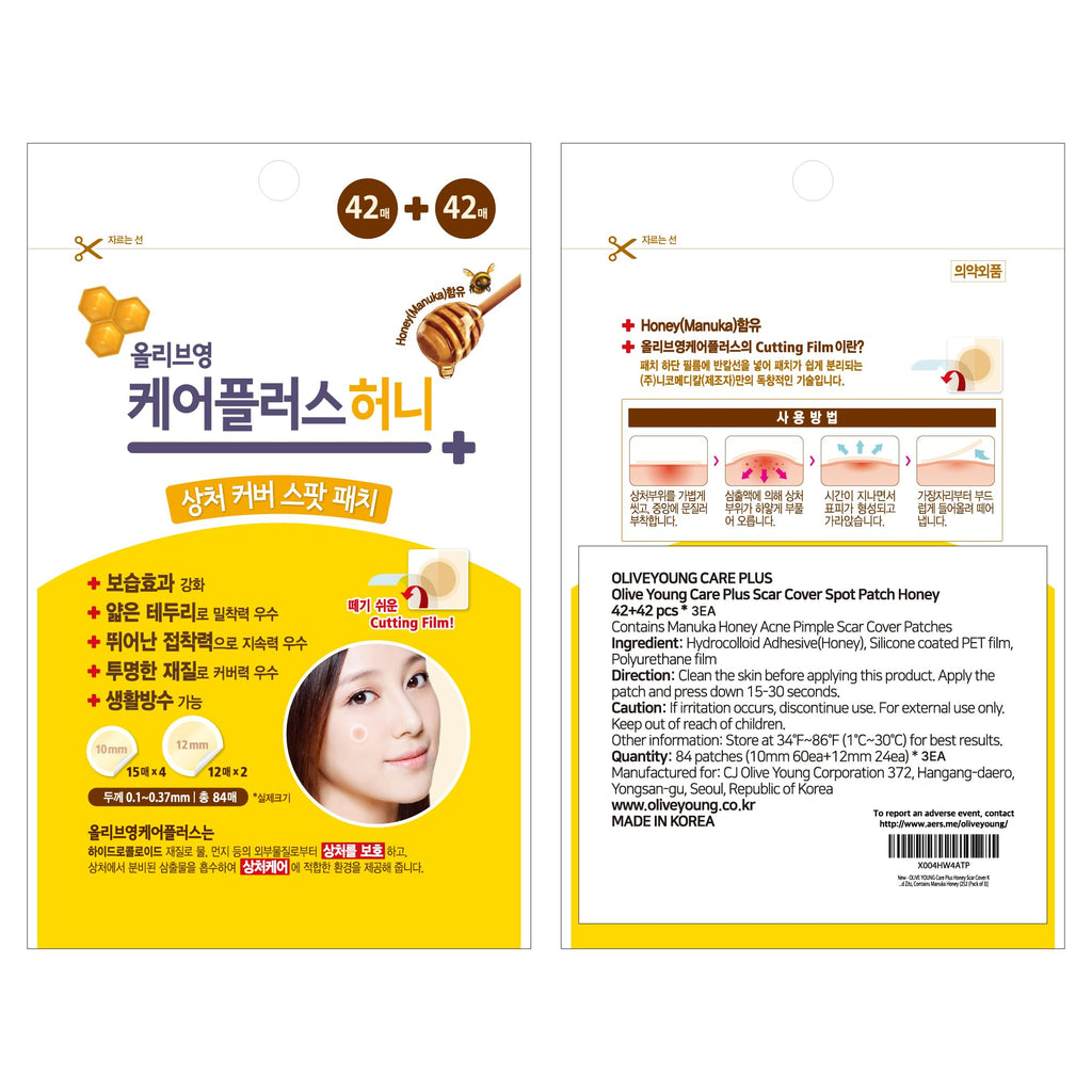 OLIVE YOUNG Care Plus Spot Patch – Hydrocolloid Acne Patches with Manuka Honey (252 Count, Pack of 3)