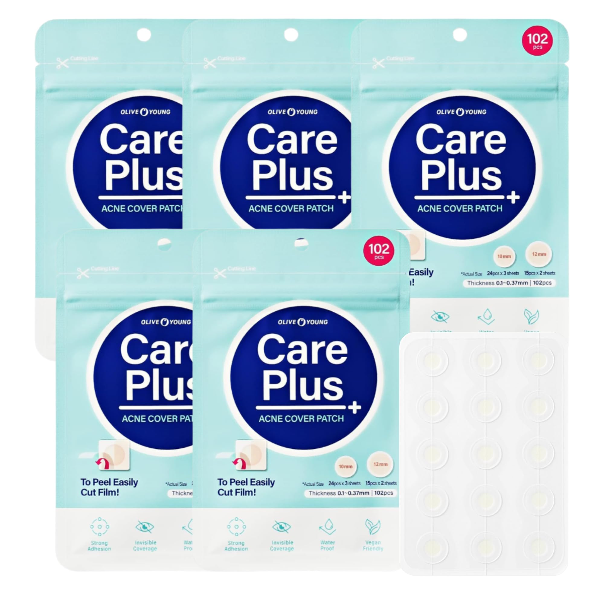 OLIVE YOUNG Care Plus Spot Patch – Hydrocolloid Acne Patches, 510 Count (Pack of 5)