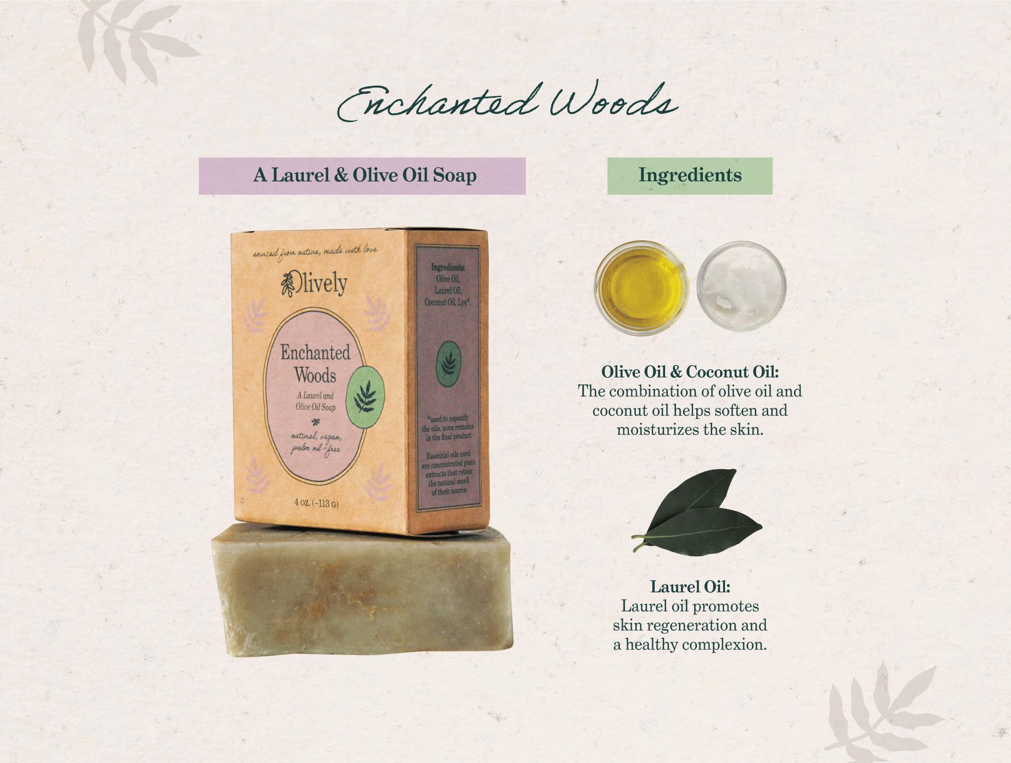 Olively Enchanted Woods All Natural Soap Bar | Laurel & Olive Oil | Vegan