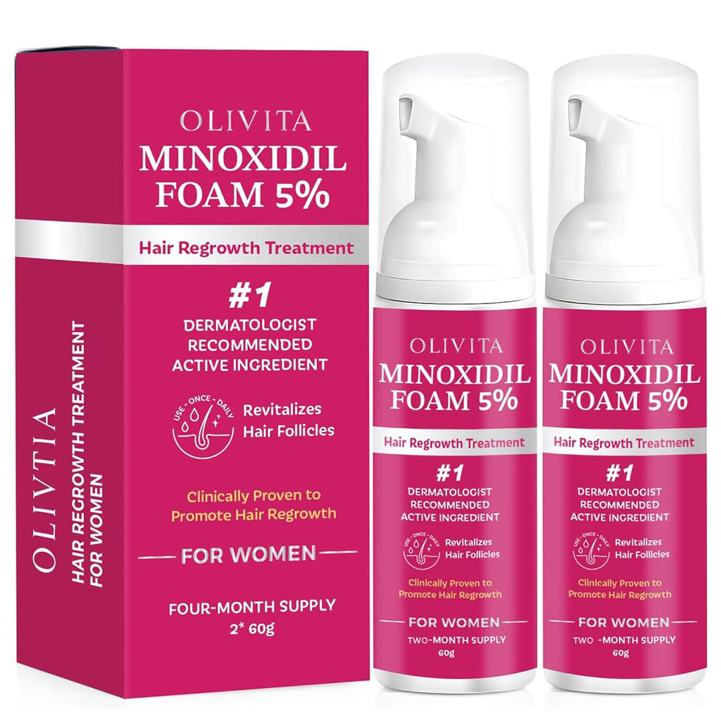OLIVITA 5% Minoxidil Foam for Women – Extra Strength Hair Regrowth (2x60ml)
