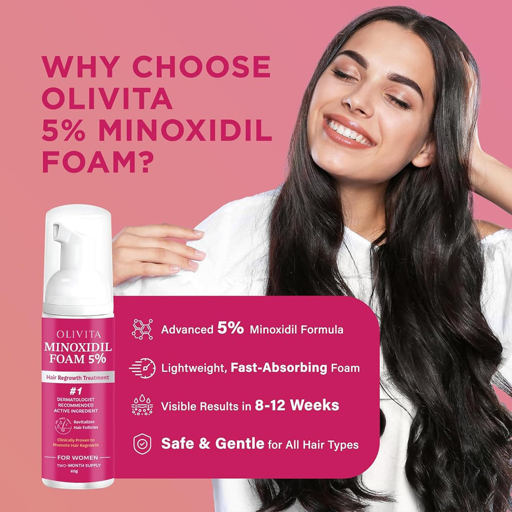 OLIVITA 5% Minoxidil Foam for Women – Hair Regrowth with Biotin & Rosemary (3-Pack)