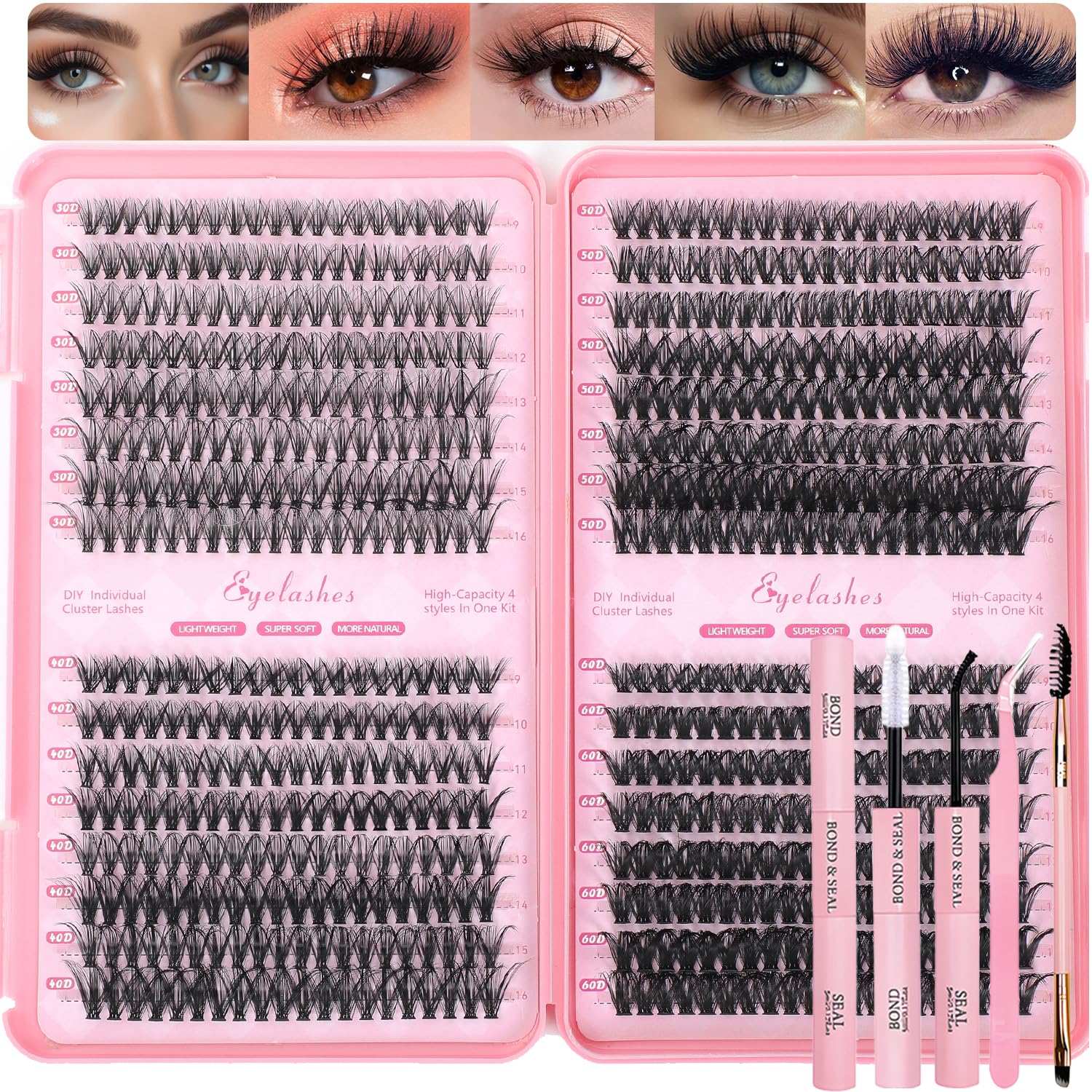OLLAVO Lash Clusters Kit – 640 Pcs 9-16mm D Curl Wispy Extensions