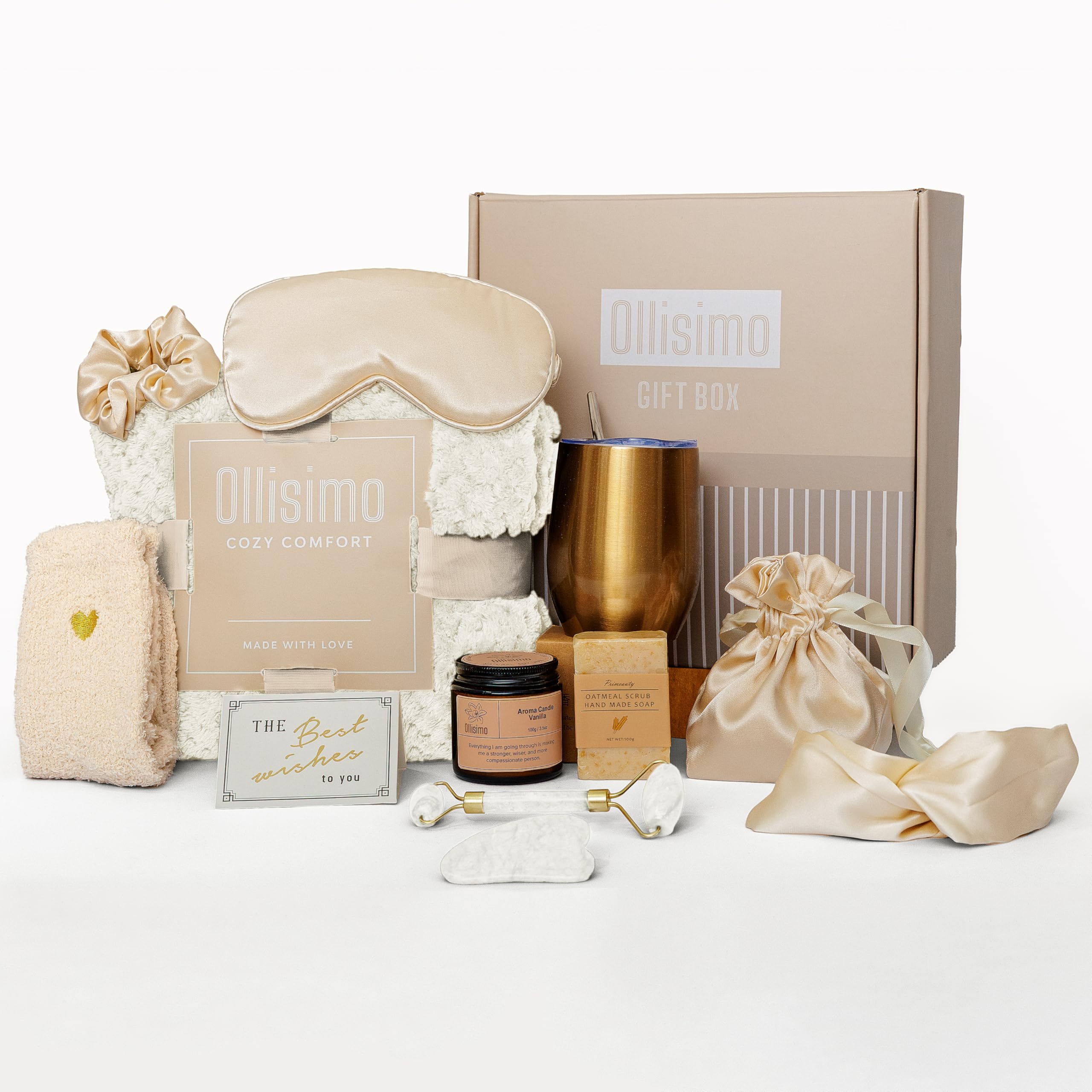 Ollisimo Luxury Gift Basket for Women – Spa Self Care Kit (Ivory)