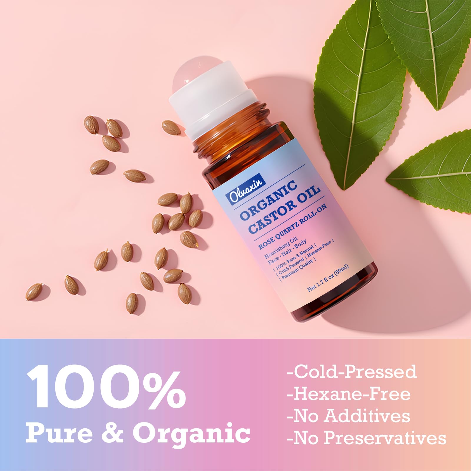Olvaxin Organic Castor Oil Roll-On with Rose Quartz — 2 Pack (1.7 fl oz each)