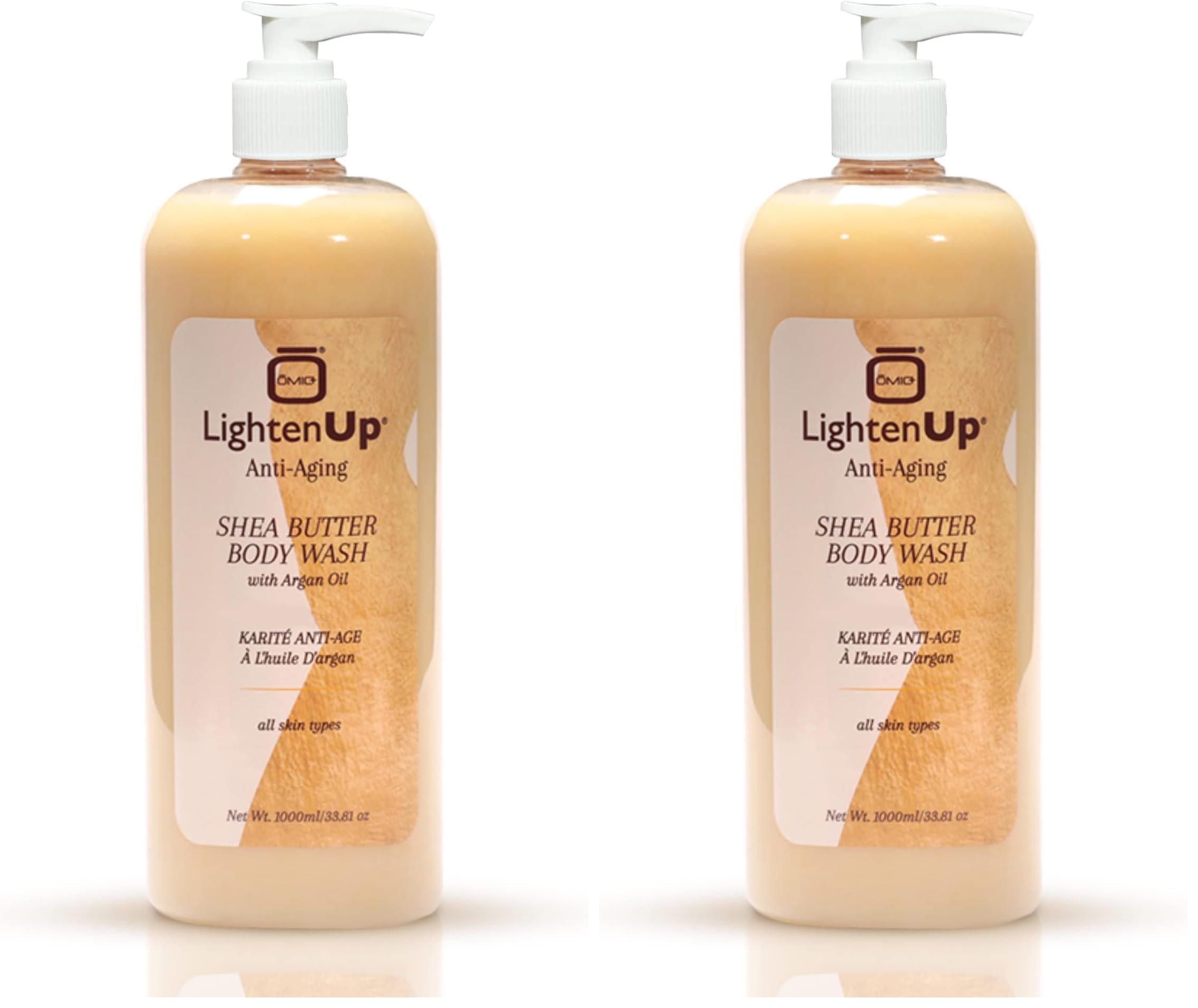 OMIC Lighten-Up Anti-Aging Body Wash – 33.8 fl oz / 1000 ml (Pack of 2) | Argan Oil & Shea Butter