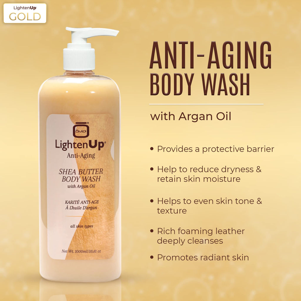 OMIC Lighten-Up Anti-Aging Body Wash – 33.8 fl oz / 1000 ml (Pack of 2) | Argan Oil & Shea Butter