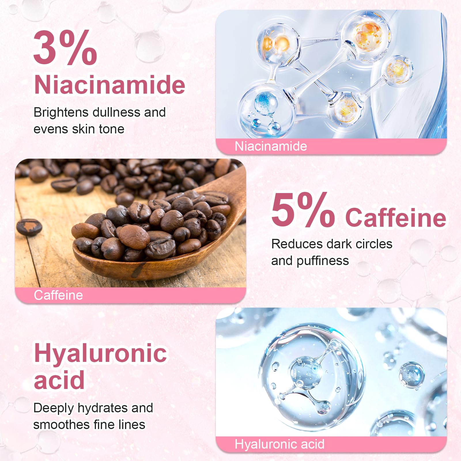 Omplen 5% Caffeine Eye Serum – Hyaluronic Acid & Niacinamide, 360° Cooling Roller