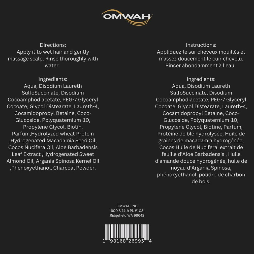 OMWAH 2-in-1 Shampoo + Conditioner with Activated Charcoal, Argan Oil & Tea Tree (23.66 oz)