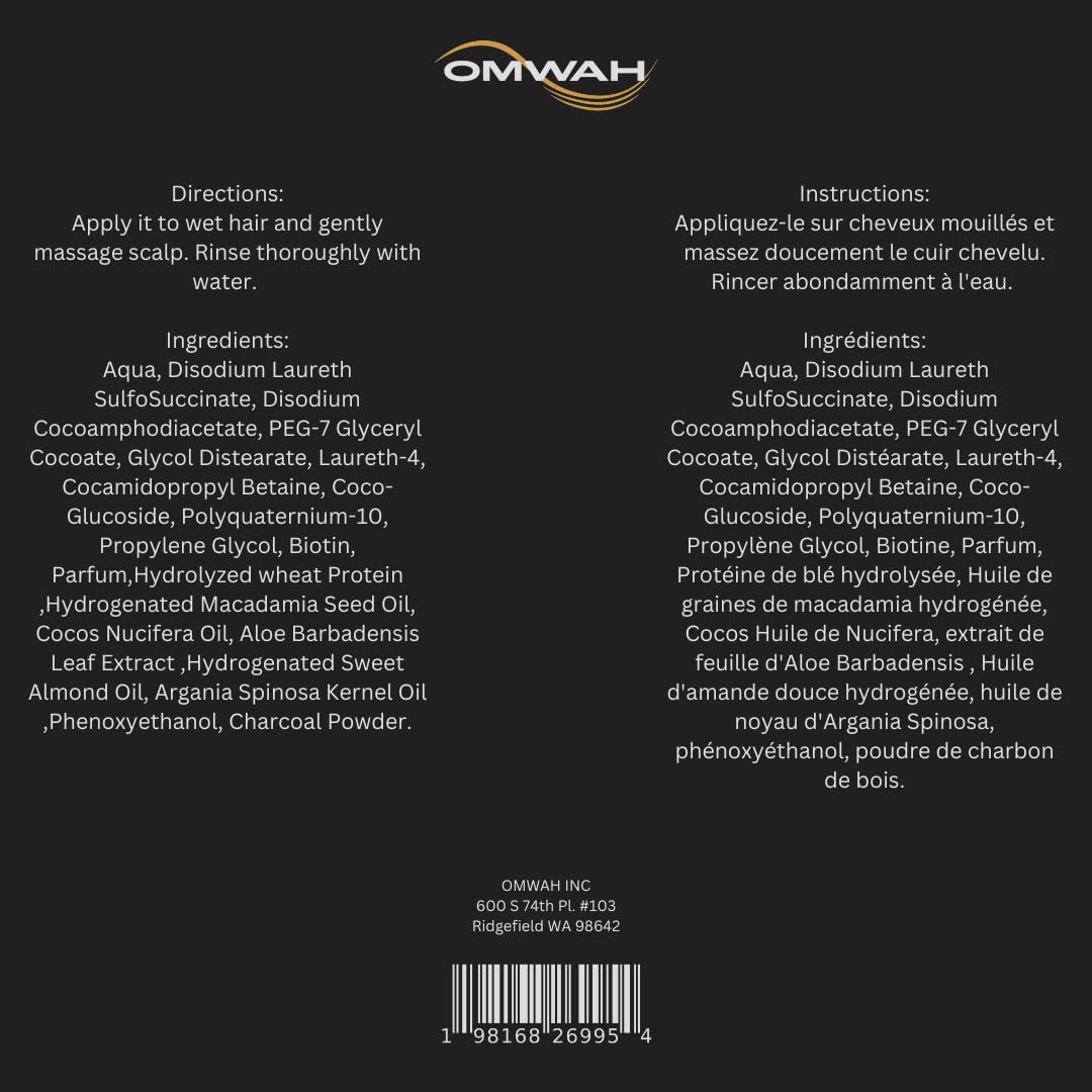 OMWAH 2-in-1 Shampoo + Conditioner with Activated Charcoal, Argan Oil & Tea Tree (23.66 oz)