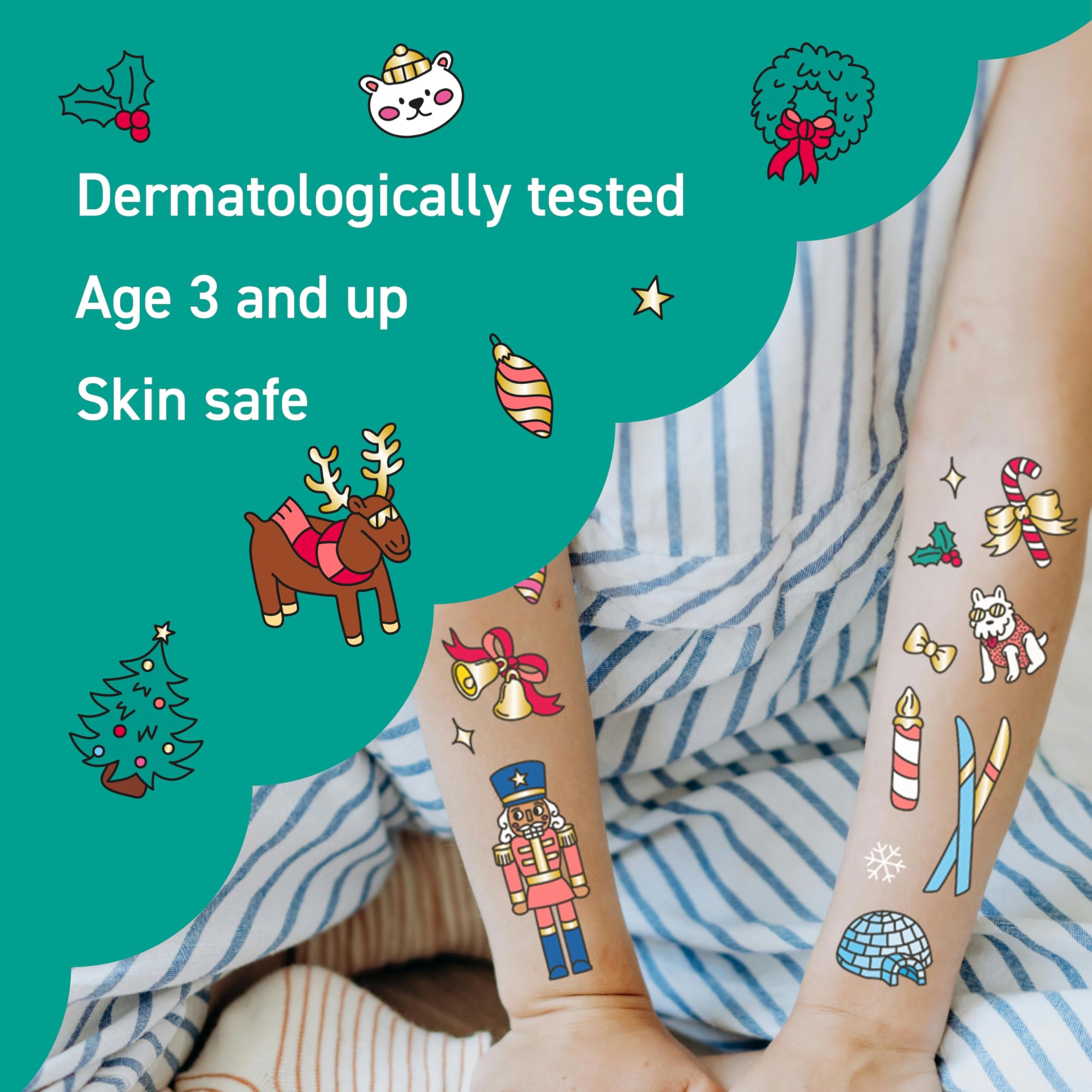 Omy Christmas Temporary Tattoos for Kids – 50 Festive Designs, Safe & Long-Lasting