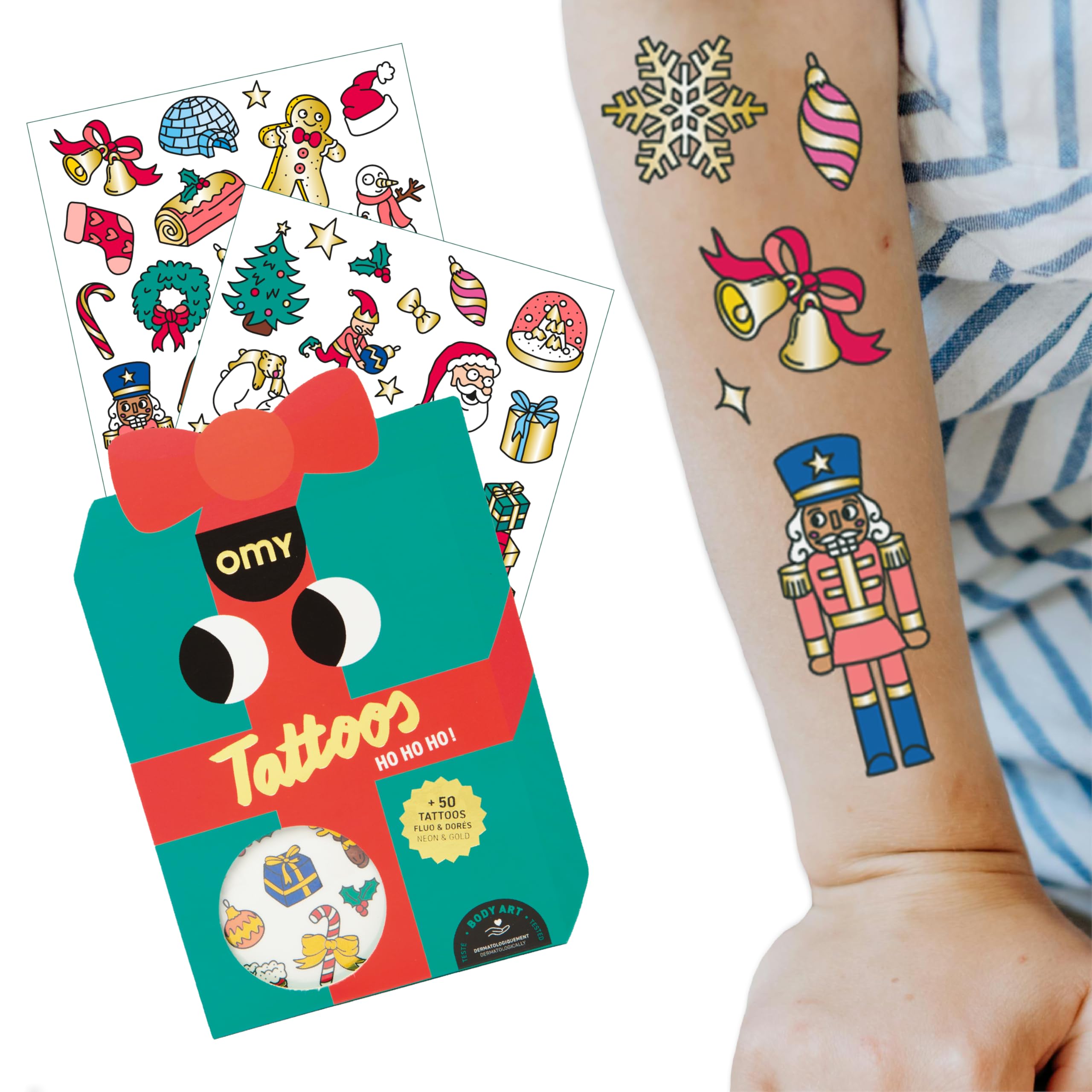 Omy Christmas Temporary Tattoos for Kids – 50 Festive Designs, Safe & Long-Lasting