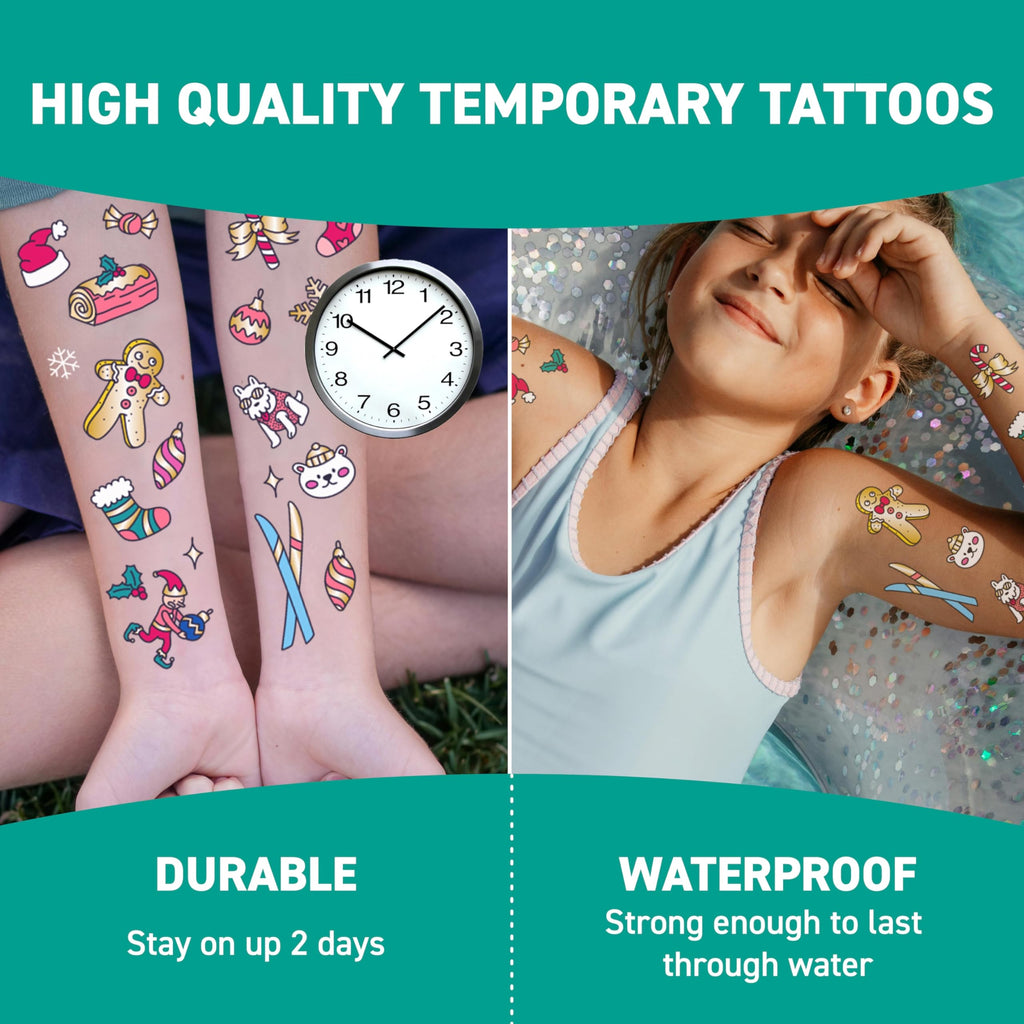 Omy Christmas Temporary Tattoos for Kids – 50 Festive Designs, Safe & Long-Lasting
