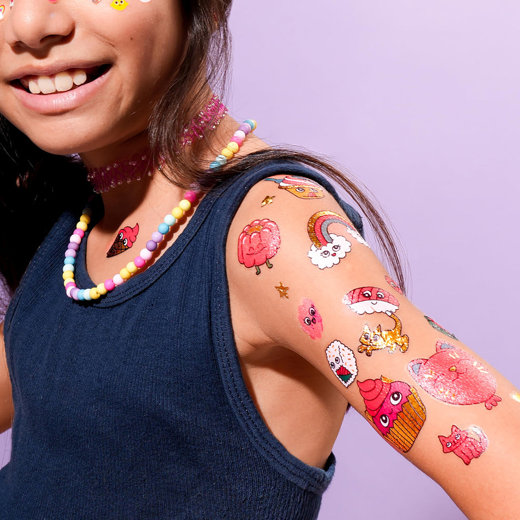 Omy Kawaii Temporary Tattoos for Kids – 50 Colorful Designs | Safe, Long-Lasting & Easy to Apply | Ages 3+