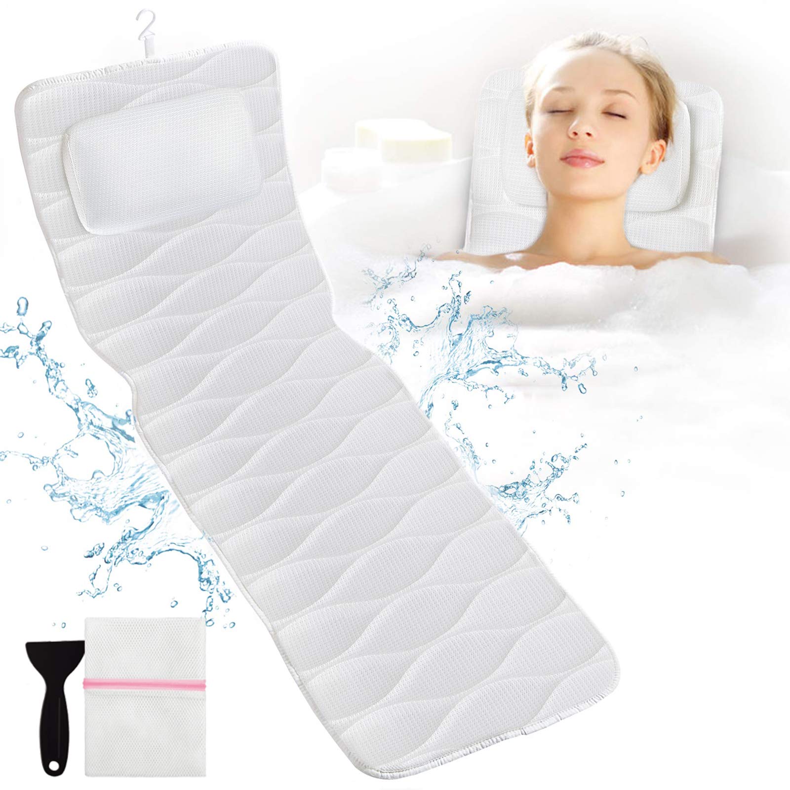 OMYSTYLE Full Body Bath Pillow – 21 Anti-Slip Suction Cups, 5D Air Mesh, Neck & Back Support