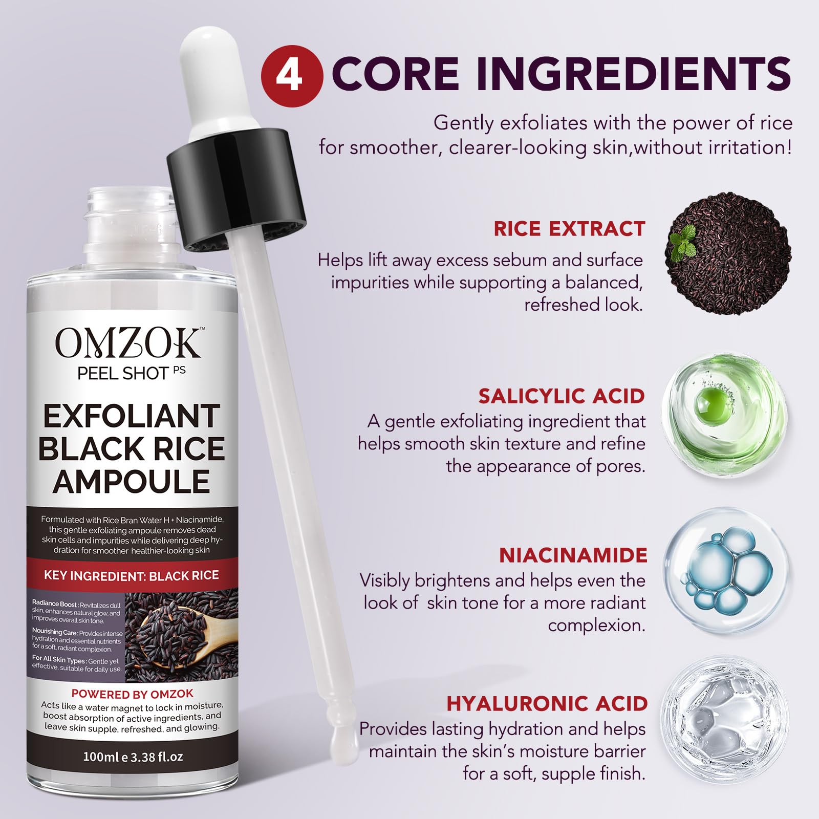 OMZOK Peel Shot Glow Rice Ampoule Duo – Black Rice Exfoliant & Hyaluronic Acid Serum (100ml)