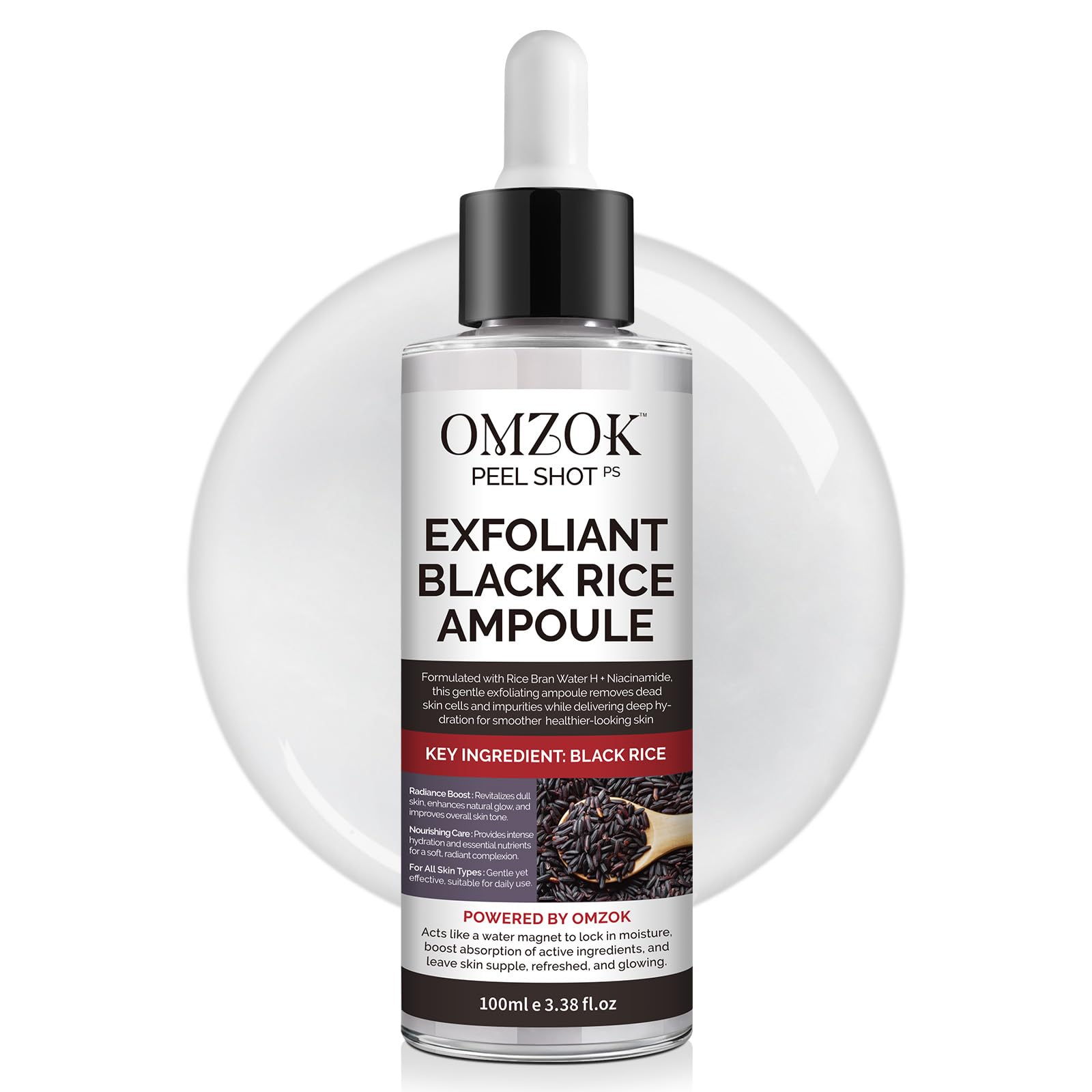 OMZOK Peel Shot Glow Rice Ampoule Duo – Black Rice Exfoliant & Hyaluronic Acid Serum (100ml)