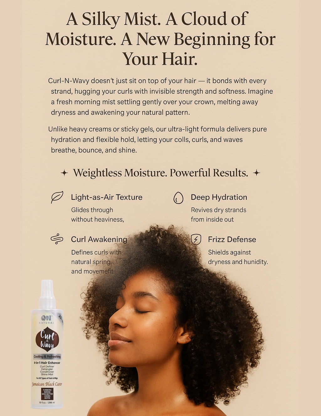 On Natural Curl-N-Wavy 4-in-1 Hair Enhancer for All Textures | Jamaican Black Castor Oil 10 oz