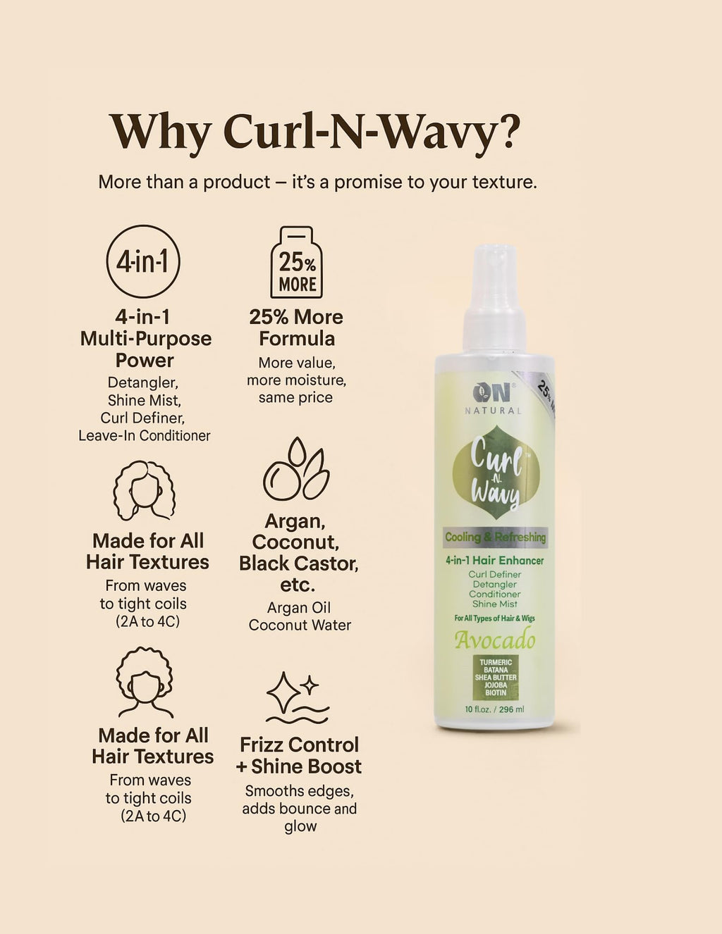 On Natural Curl-N-Wavy 4-in-1 Hair Enhancer for All Textures | Jamaican Black Castor Oil 10 oz