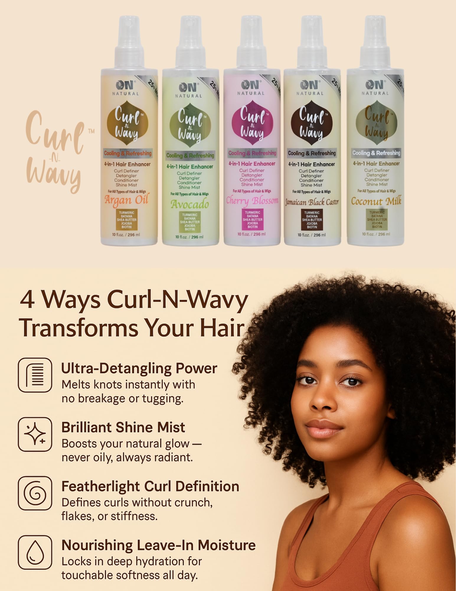 On Natural Curl-N-Wavy 4-in-1 Hair Enhancer for All Textures | Jamaican Black Castor Oil 10 oz