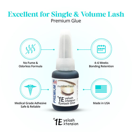 #1 Eyelash Extension Premium Professional Adhesive Glue - Black, 0.34 fl oz, USA Made, Water Resistant