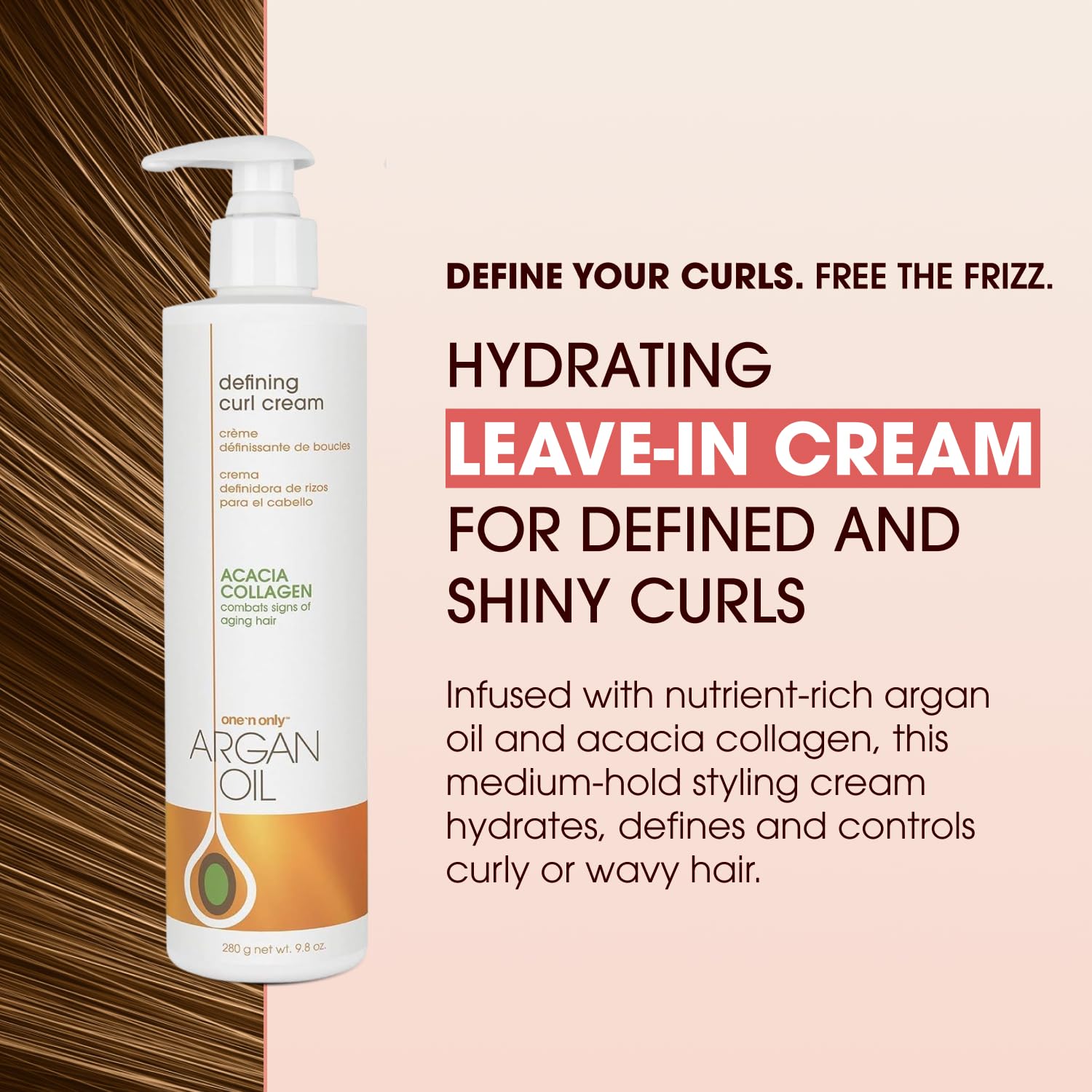 One 'N Only Defining Curl Cream with Argan Oil – Leave-In, Anti-Frizz, 9.8 oz 3-Pack