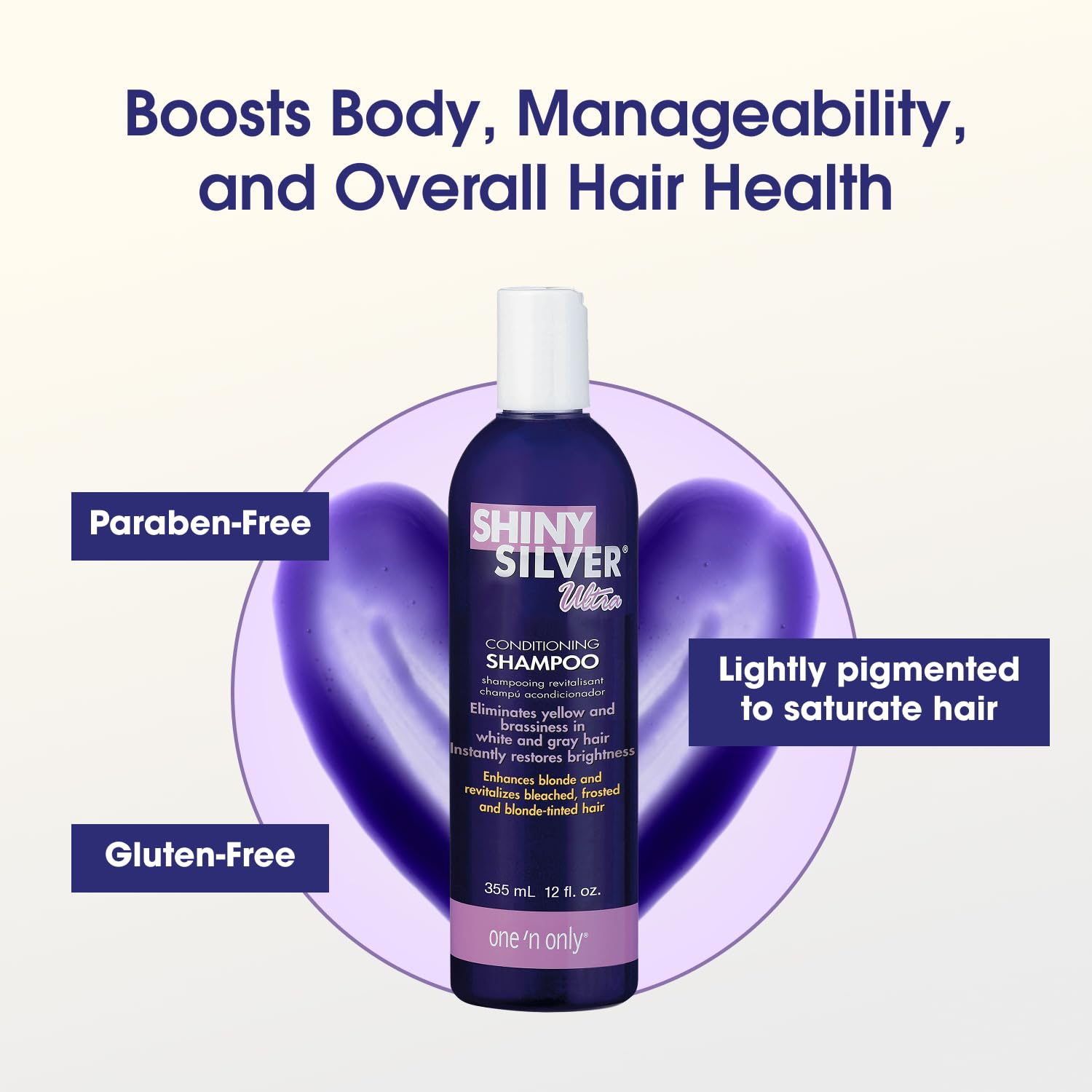 One 'N Only Shiny Silver Purple Shampoo – Argan Oil Toner for Blonde, Gray & Highlighted Hair (12 oz) Pack of 2