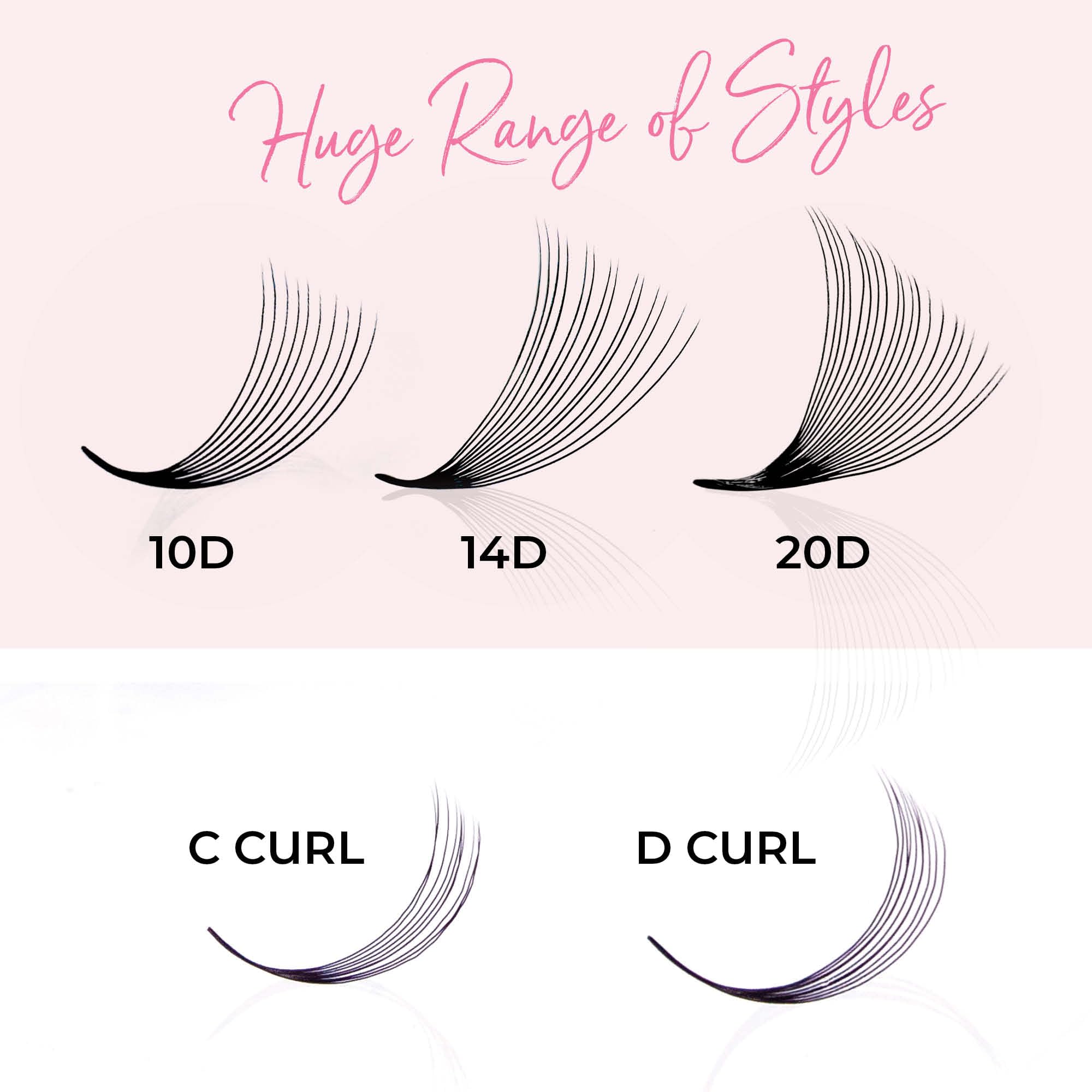 One V Salon Premade Fans Lash Extensions — 384 Fans, 10D-16D, D Curl, 0.07mm