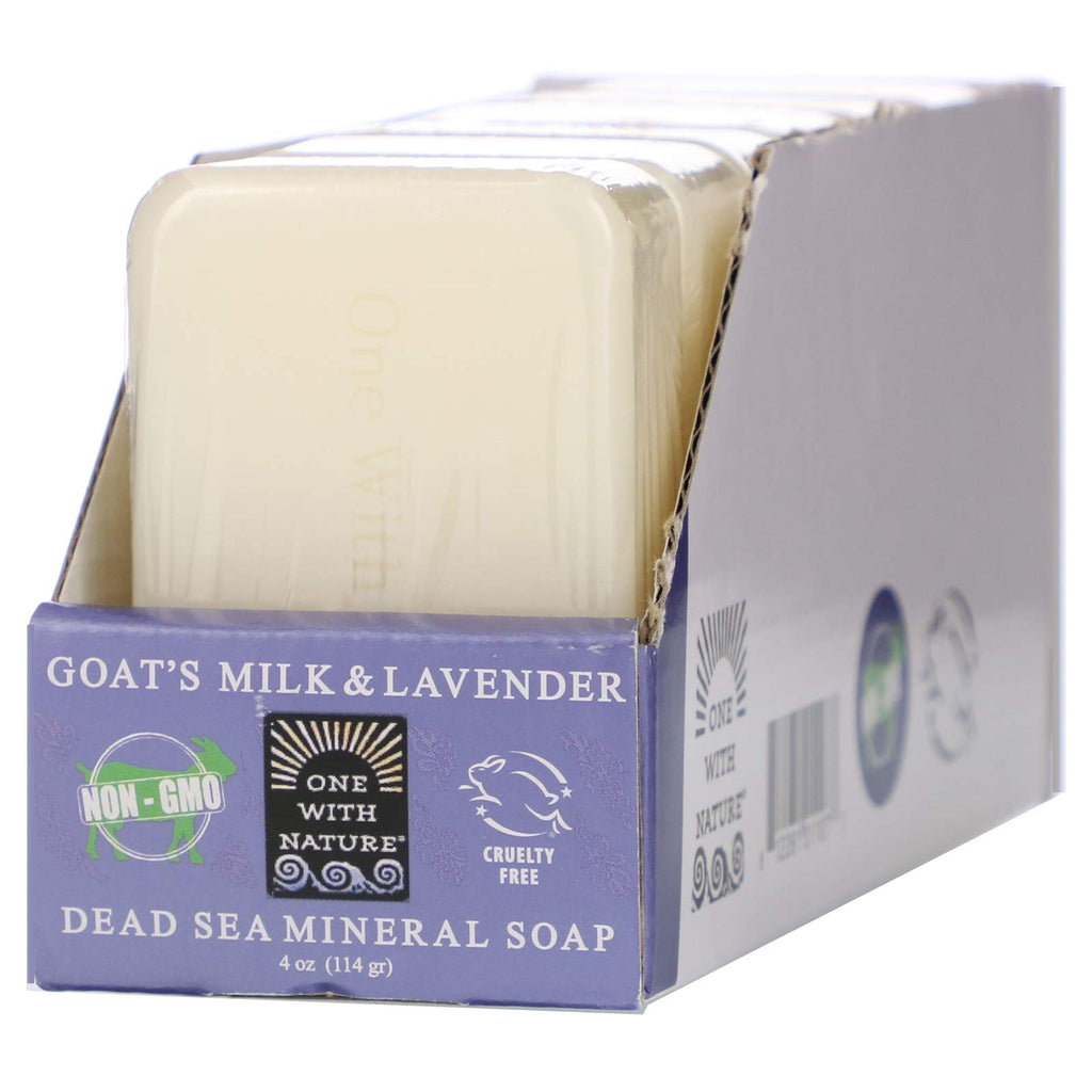 One With Nature Dead Sea Mineral Soap – Goat Milk & Lavender, 6 Bars (4 oz each)